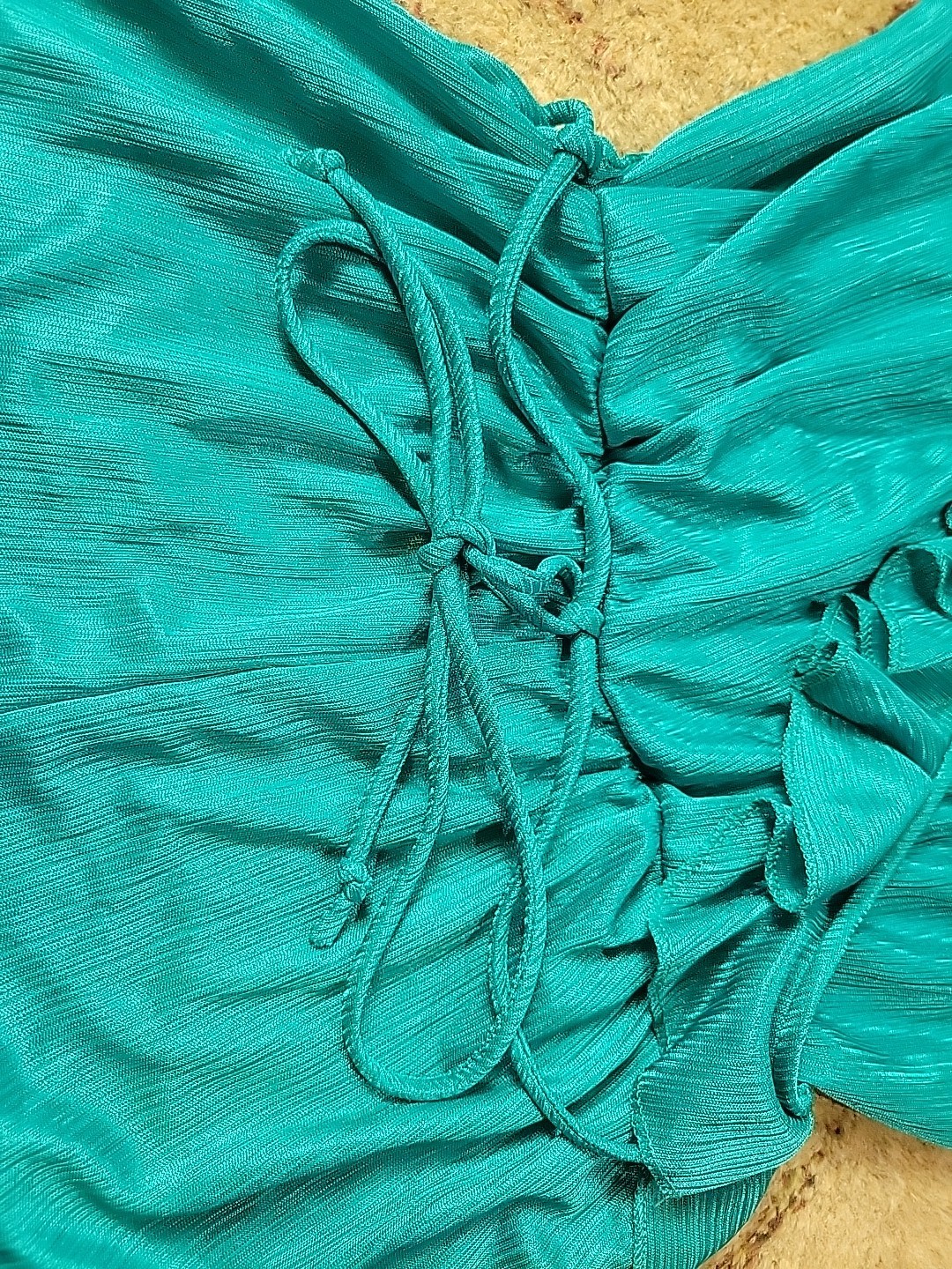 Vintage Flair Teddy One Piece Playsuit Romper Lace Ruffle Union Made Teal Small