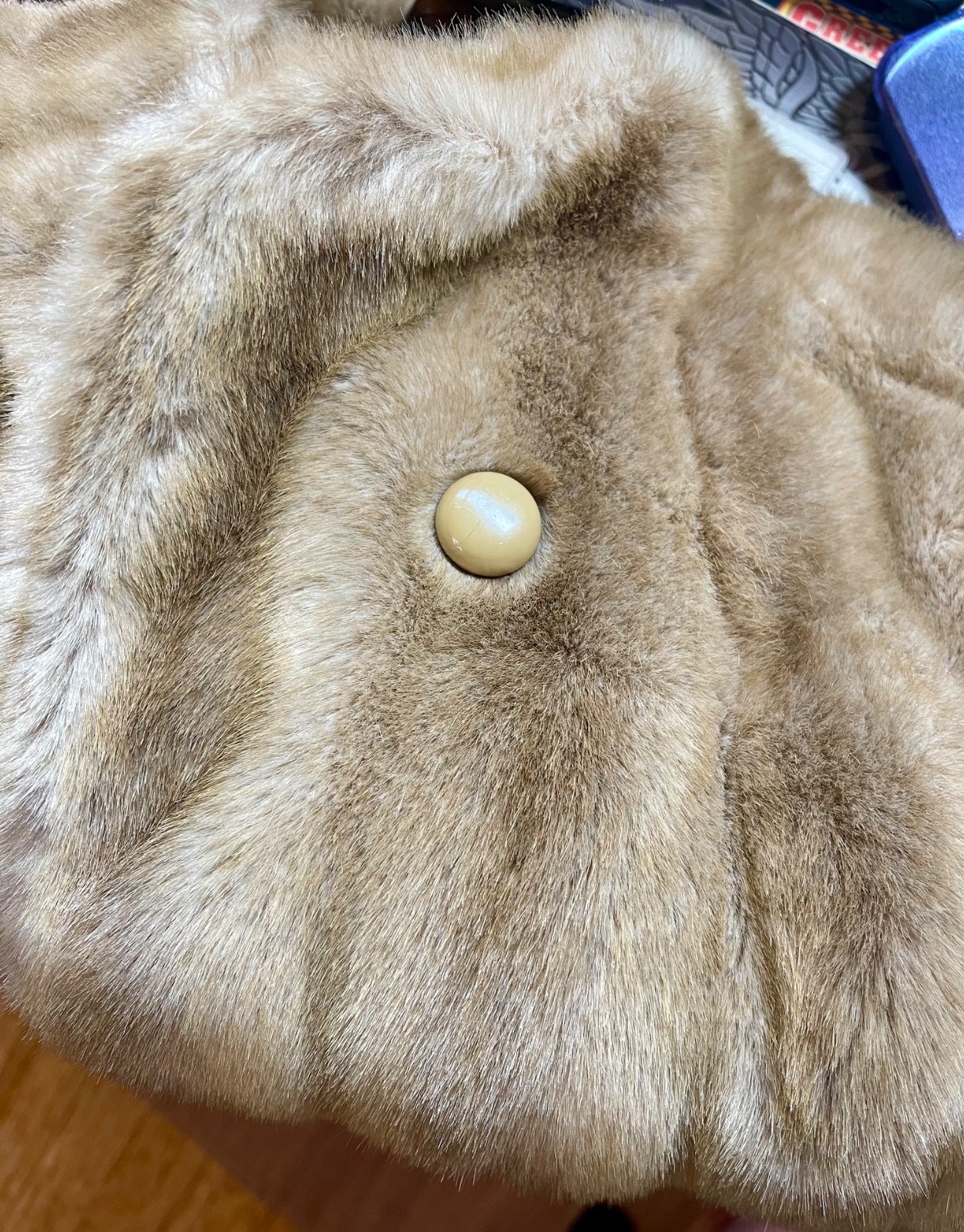 Vintage Hillmoor New York Faux Fur Collar Coat Jacket Light Brown Tan USA Made
