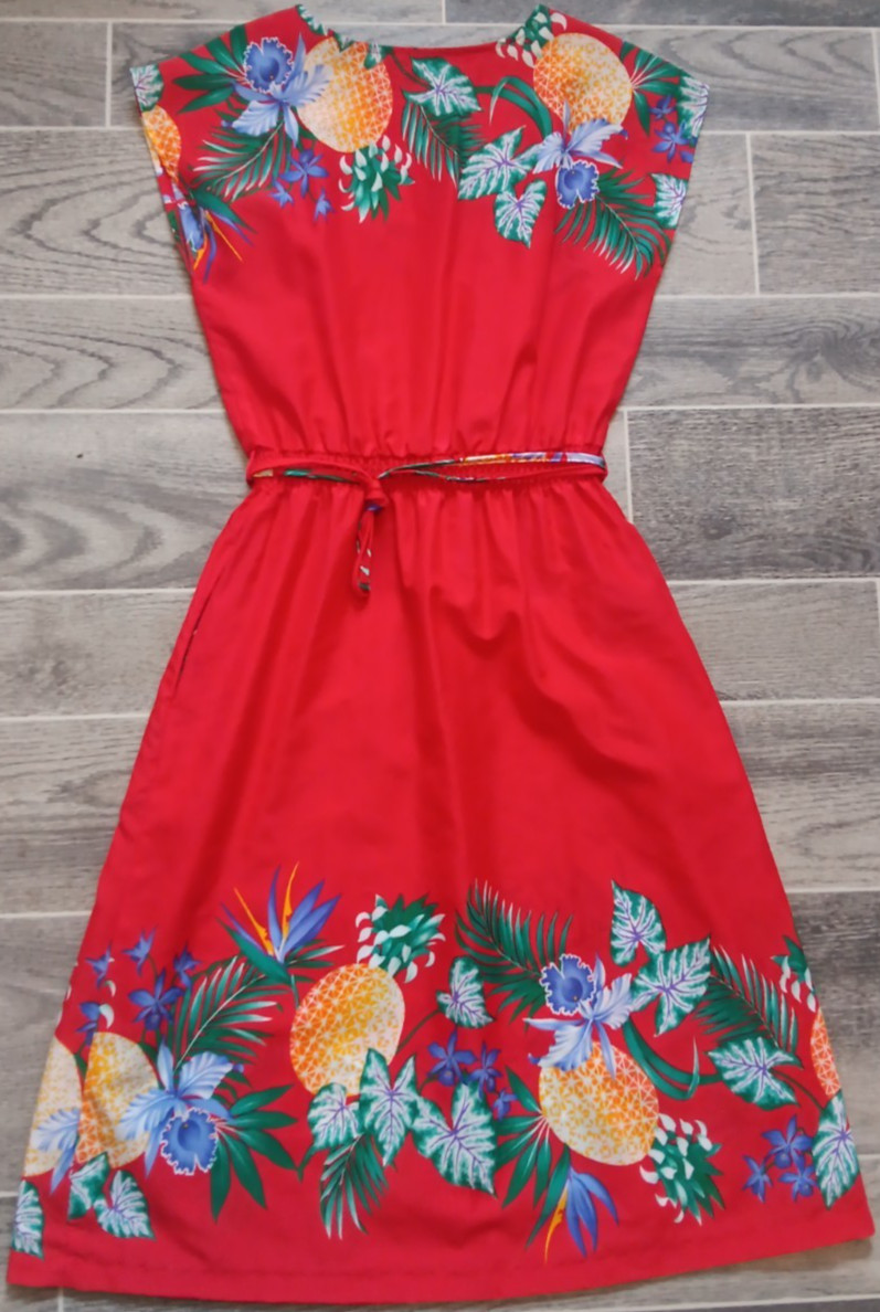 Vintage Blue Hawaii Sportswear Honolulu Womens Small Red Floral Pineapple Dress