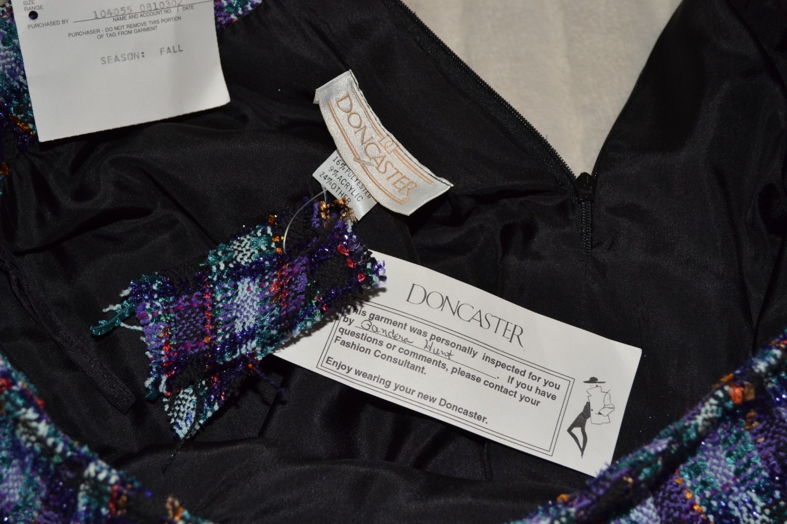 VTG Doncaster Tweed Skirt Suit Set 12 14 Faux Leather Trim Quiet Luxury NWT