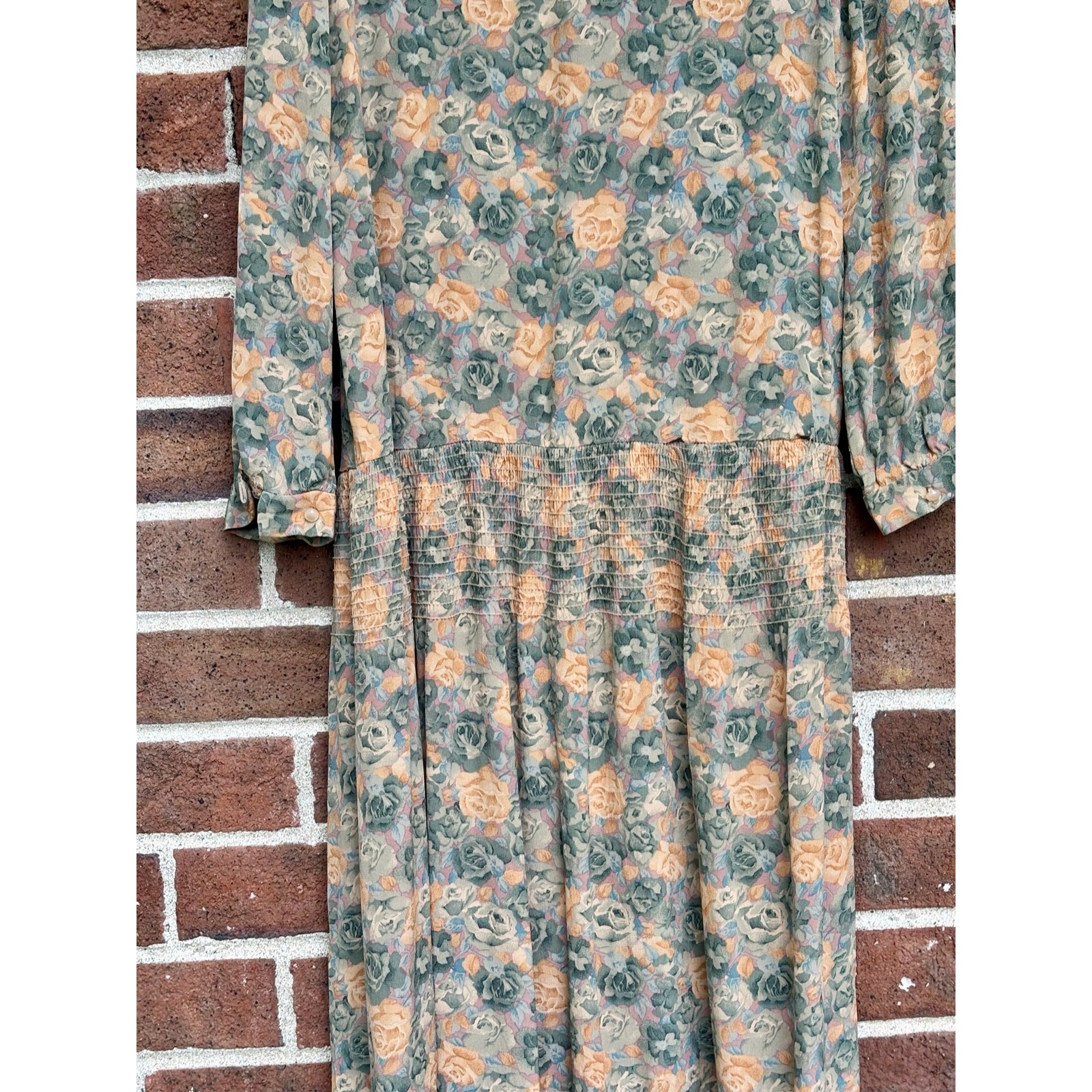 Vintage 80s Taurus II Floral Prairie Dress Lace Collar Drop Waist Pink Green