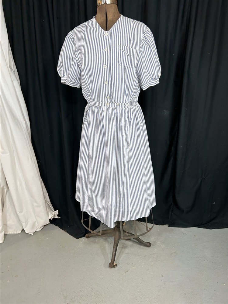 antique dress Edwardian /1900 striped blue/white uniform bust 36 original