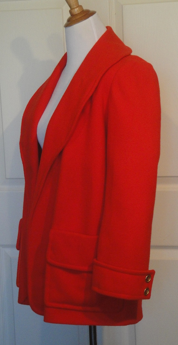 Vintage 60s 70s Tomato Red Donnybrook Wool Swing Clutch Jacket B40 Size 8