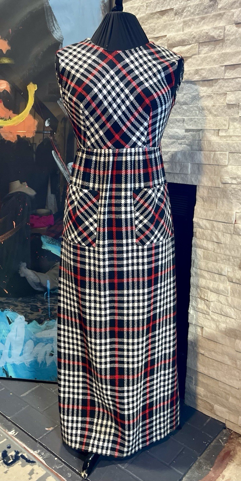 Vintage Suzy Perette By Victor Costa Plaid Maxi Dress 60s/70s Front Pockets