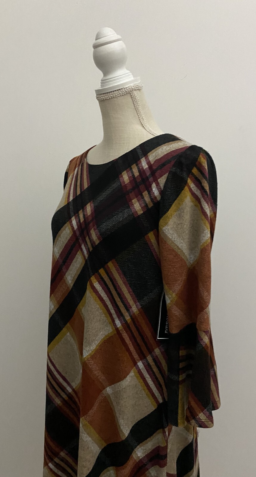 Vintage Plaid Dress Women’s M Brown 90s Long Sleeve Swing NWT Jessica Howard