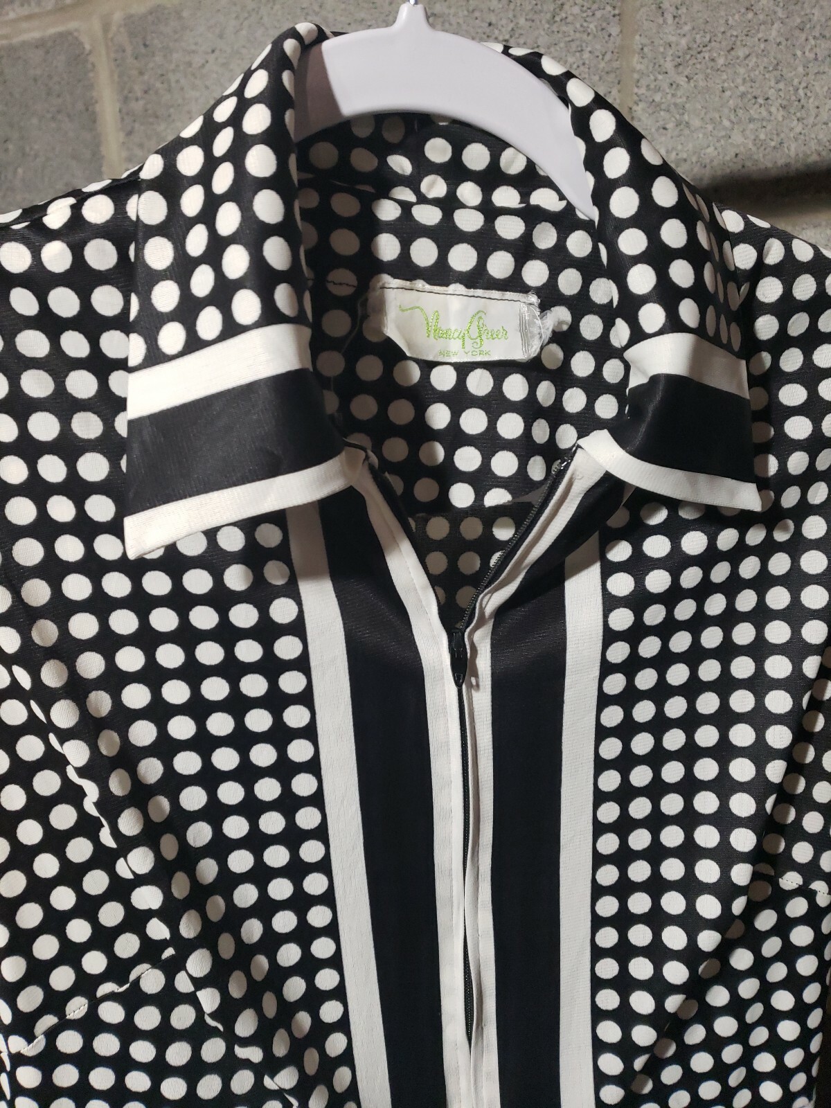 Vtg 1960s Designer Nancy Greer New York Zip Polka Dot Black White Dress Sz 10/12