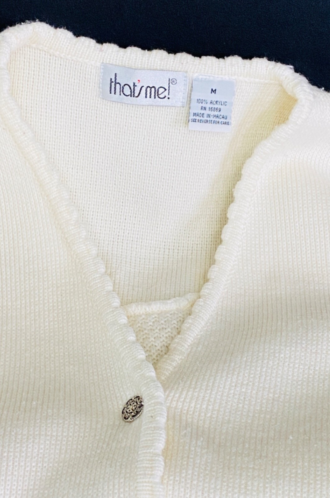 Vintage 1980s white sweater, Victorian style oversized crop cardigan knit top M