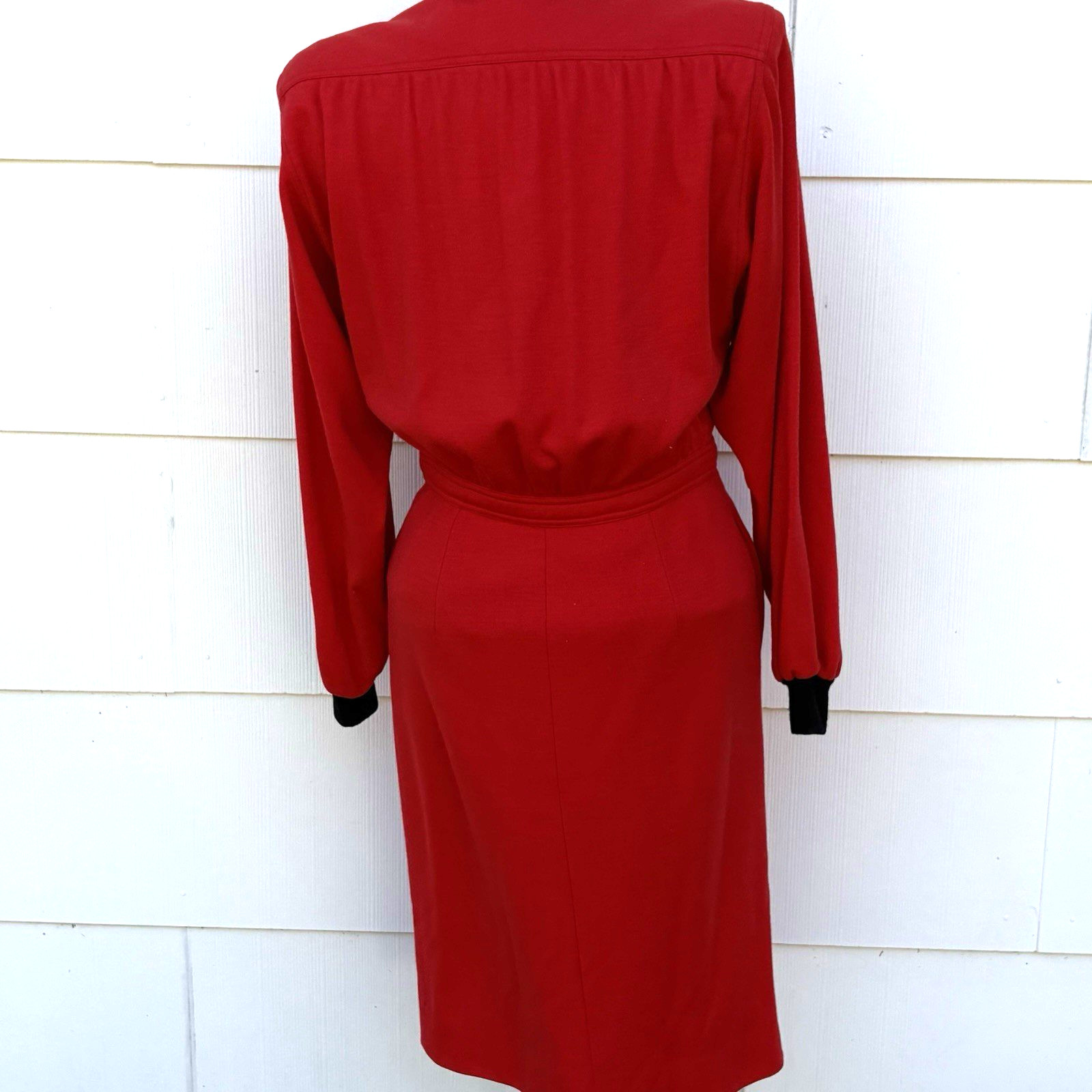 Vtg 80’s Valentino Miss V Dress Sz 6 42 Red Wool Long Sleeve Utility Dress Shirt