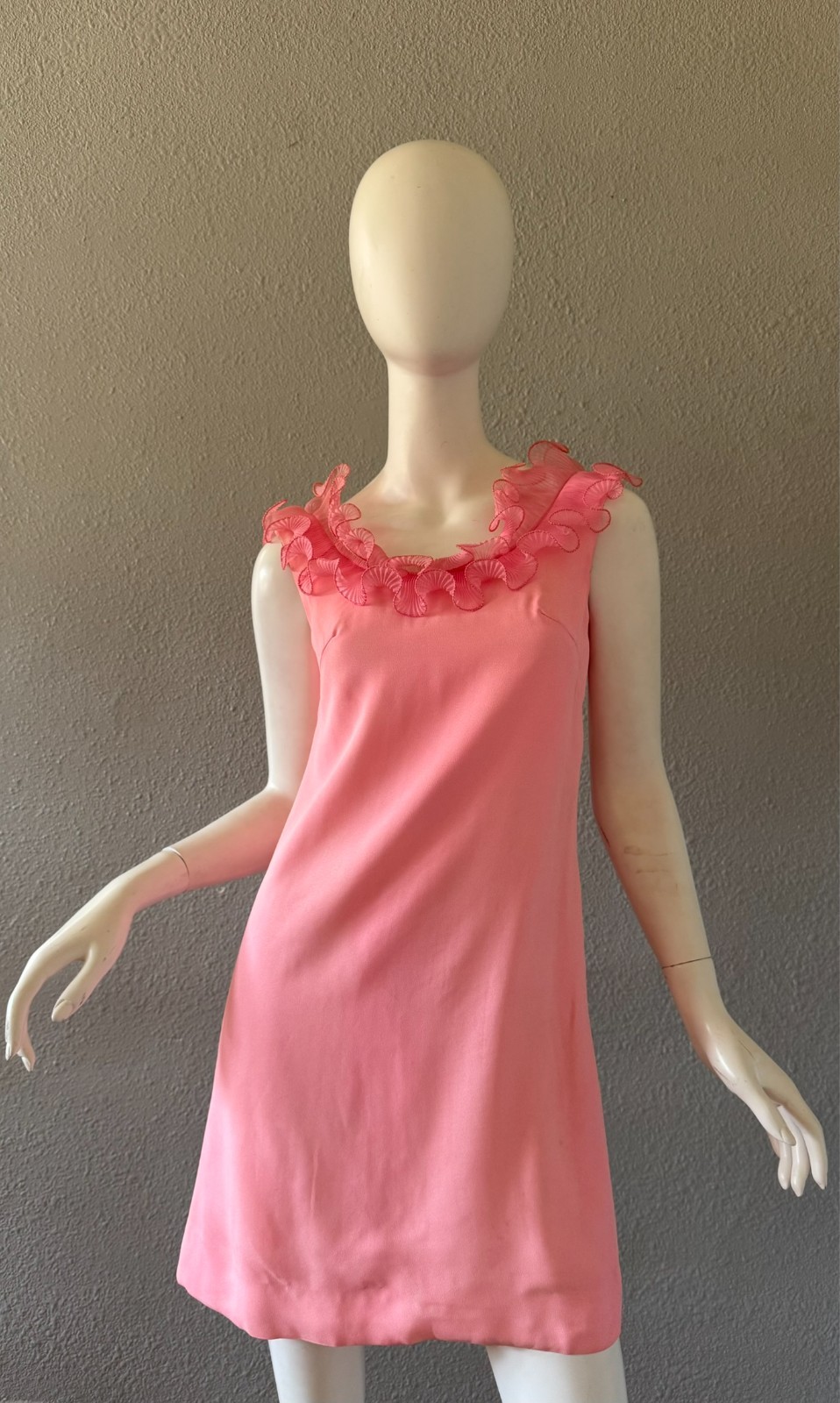 Vintage 60s Pink TWIGGY Ruffle Go-Go MOD Mini Party Dress XS/S