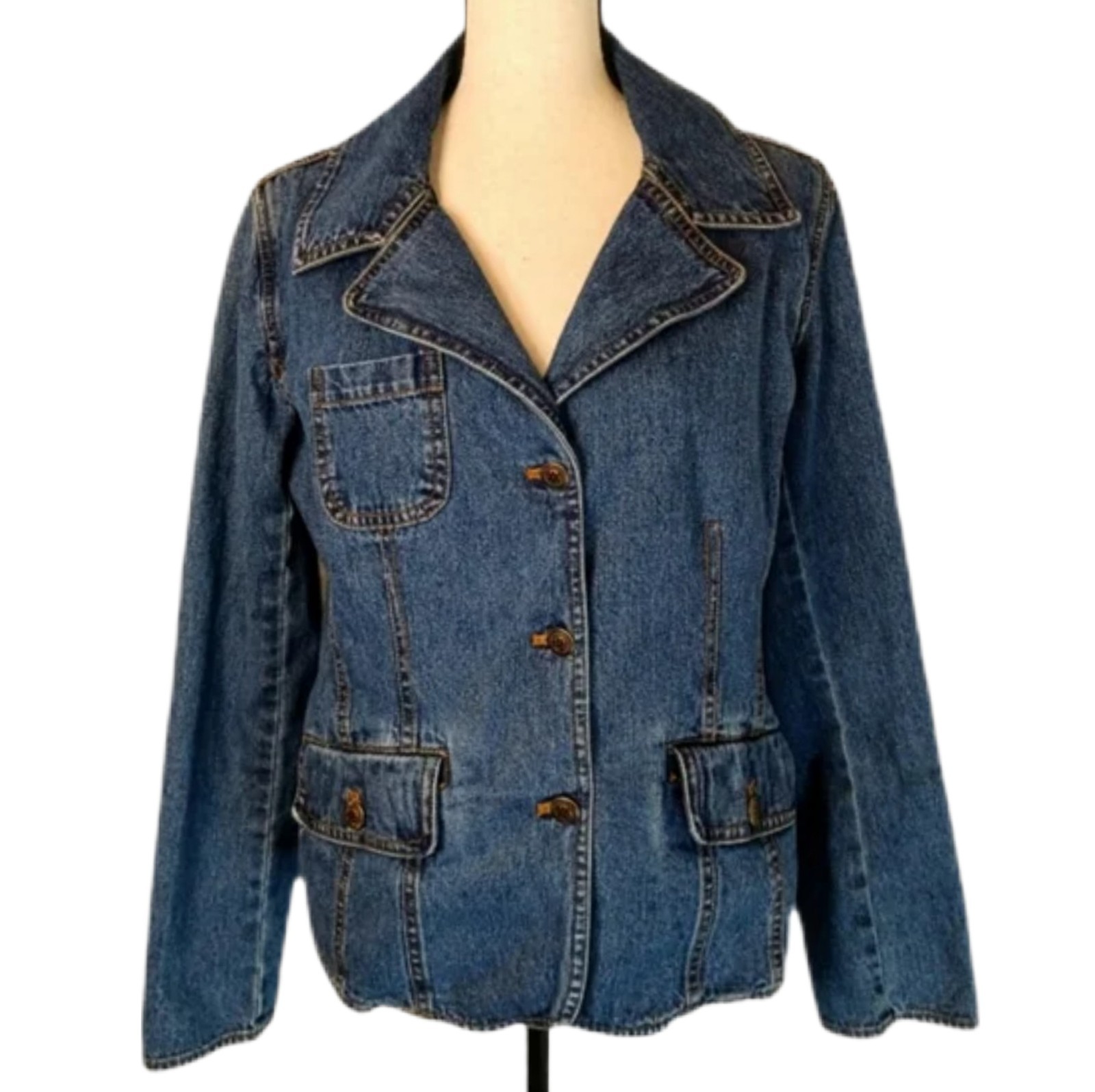 Vintage 90s Y2K Dunbrooke Women’s Denim Jean Blazer Jacket Pockets Sz M