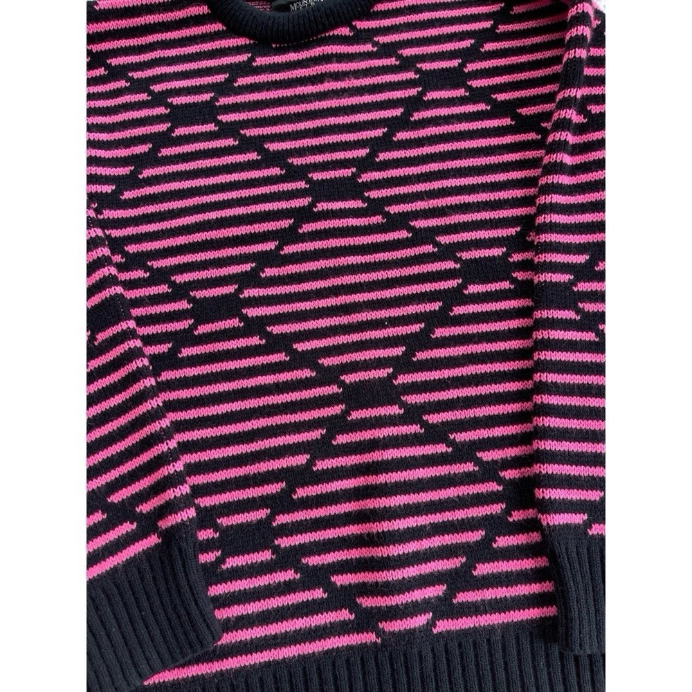 Mountain Lid Woolens Pink Black Retro Geometric Striped Crewneck Wool Sweater M
