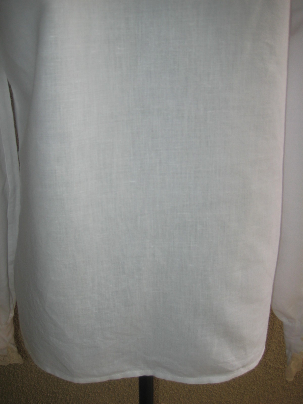 Vintage Outback Red white Ramie/cotton pintuck mesh embroidery collar blouse S