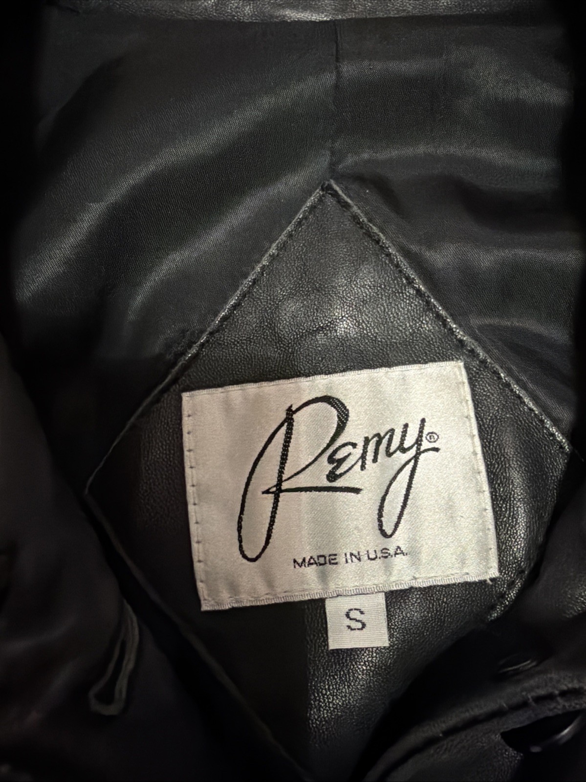 Vintage small Women’s Black Button Down Leather Remy coat Satin Interior Lining