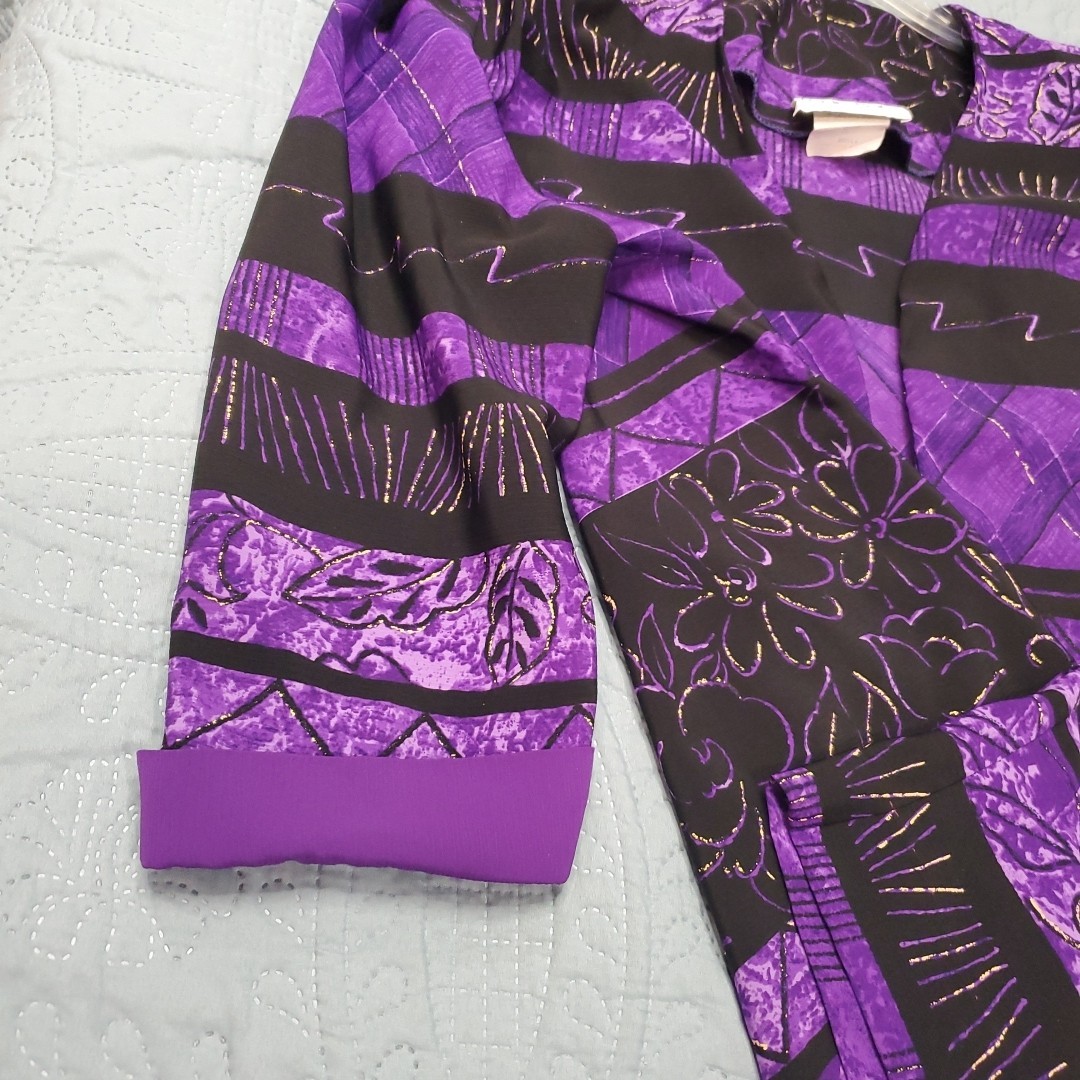 Vtg Leslie Belle Blazer Women’s Sz 16 100% Polyester Purple/Black Made In Canada