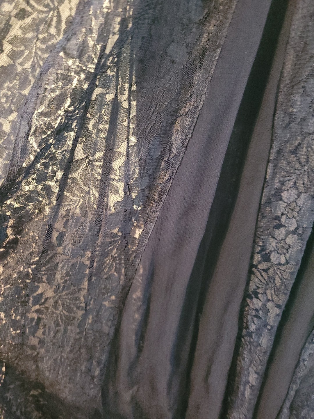 VTG Nostalgia Chiffon Lace Blue Sheer Overlay Maxi Dress Sz L Ethereal Witchcore
