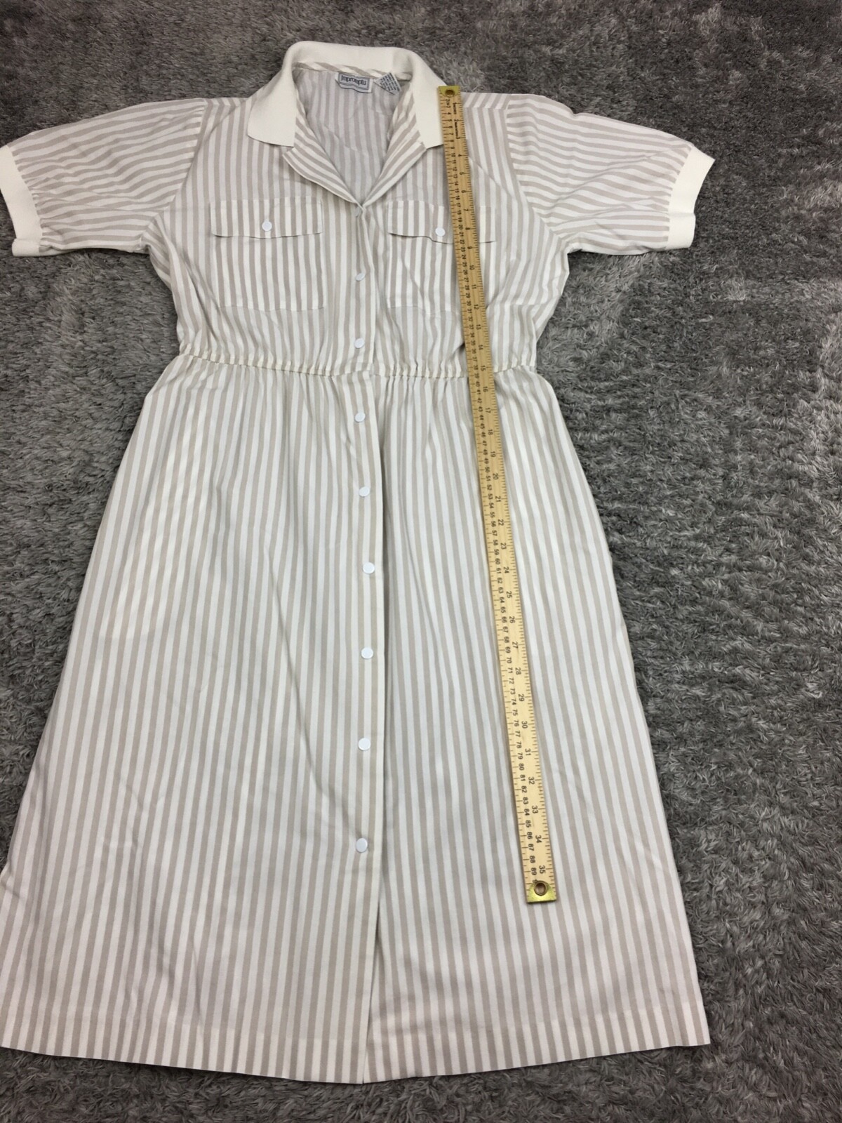 Vintage IMPROMPTU Collared Dress Womens Size 12 Brown White Short Sleeve Button