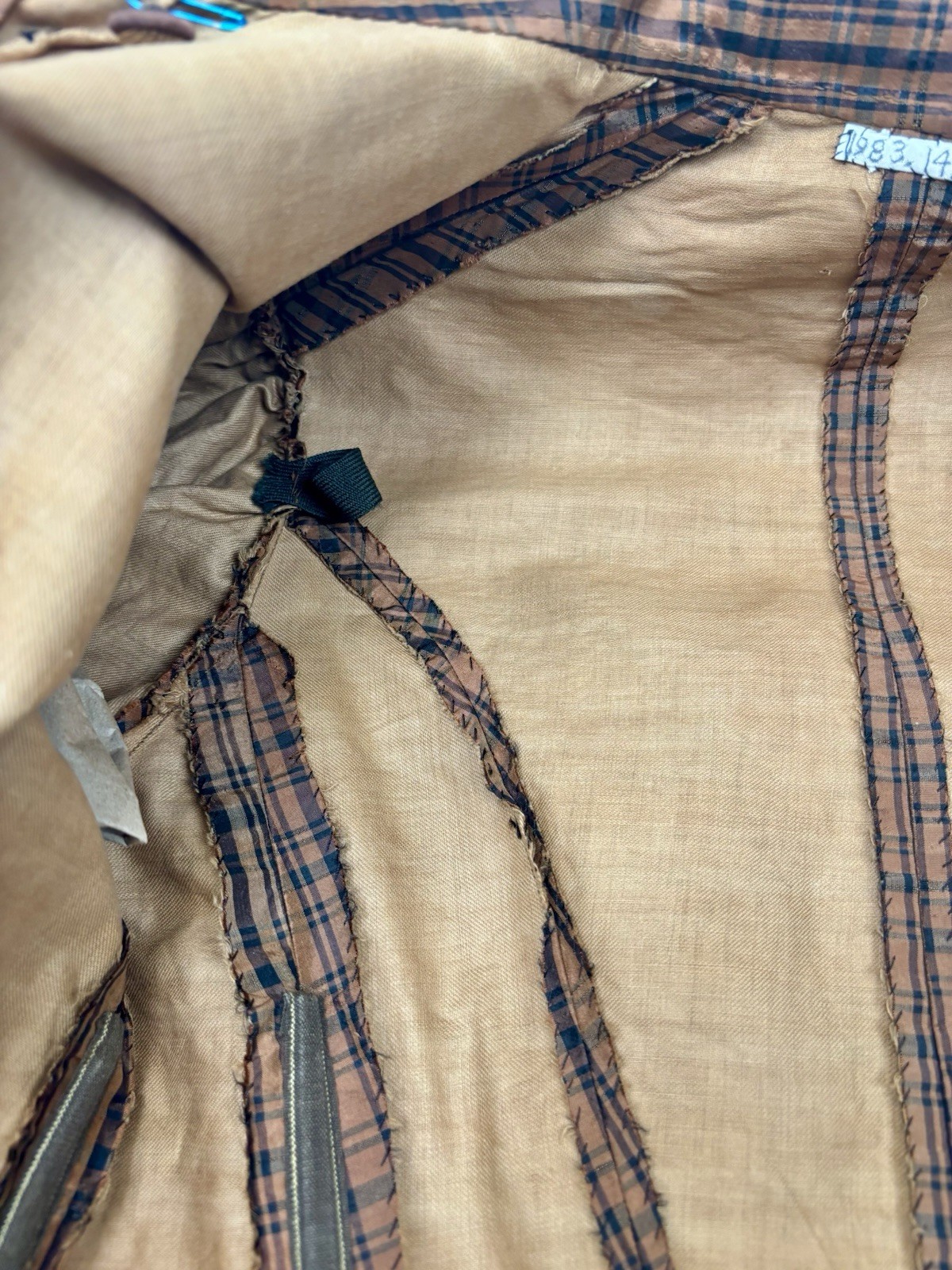 Antique Victorian 1890 Jacket Bodice Leg of Mutton Sleeve Brown Black Plaid Silk