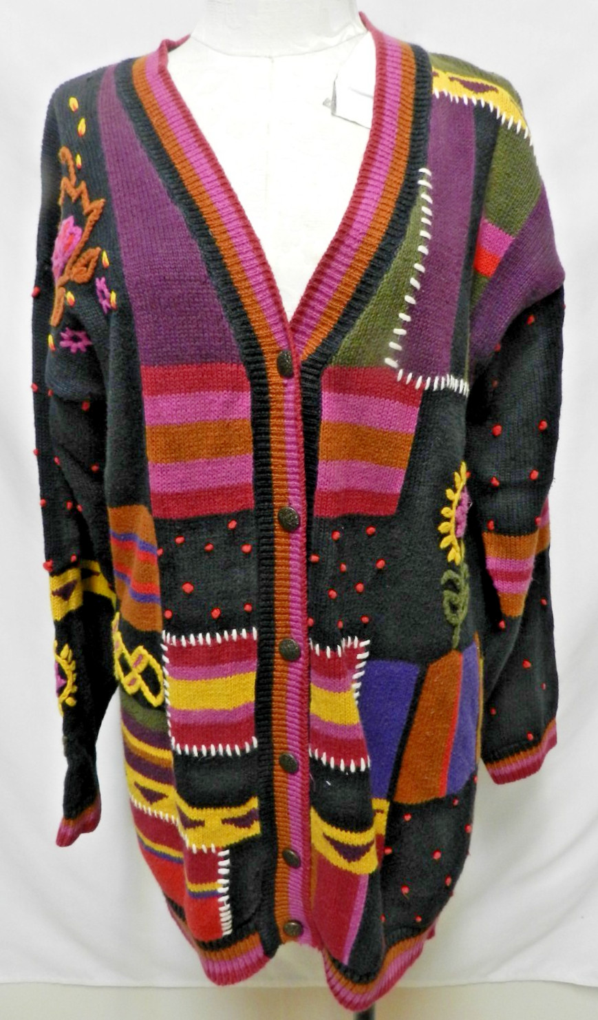 Bonnie and Bill Vintage cardigan sweater Sunflower Oversized Size Sz Medium Md M