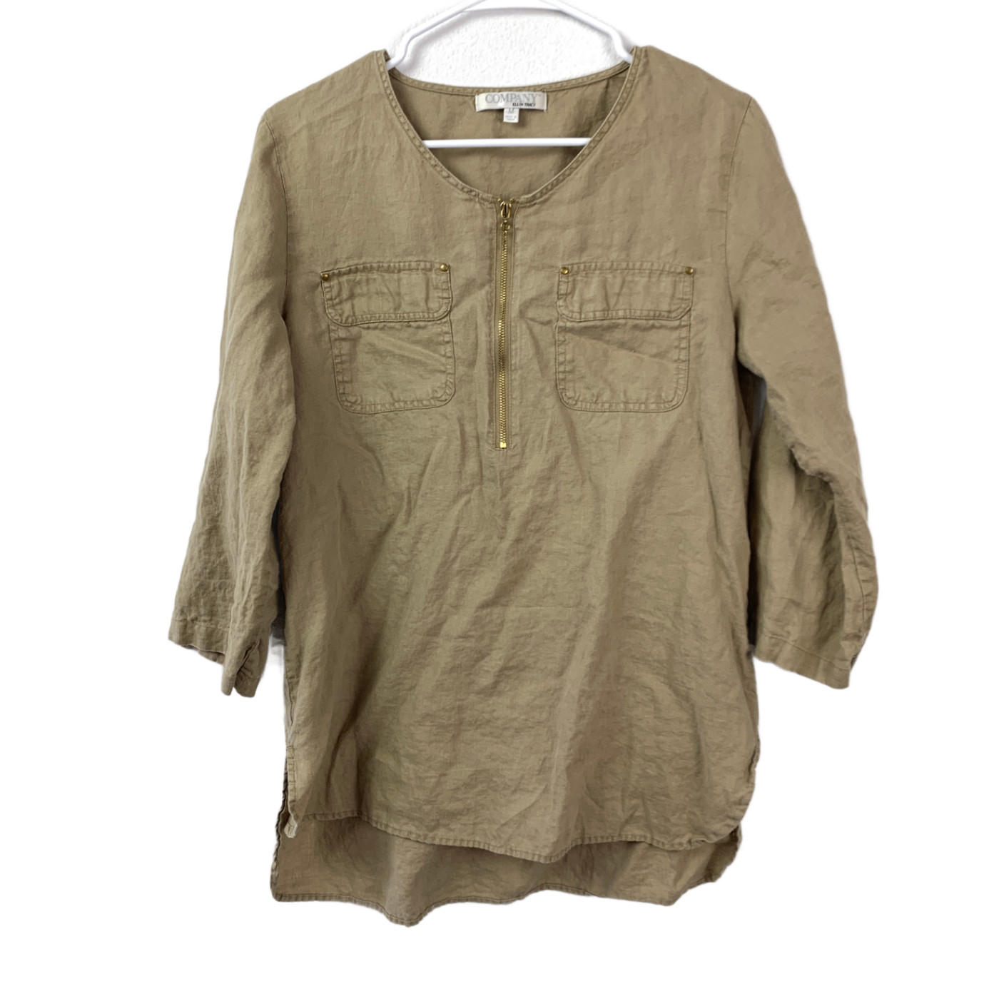 Company Ellen Tracy Linen Tunic Top Shirt Women’s M Flax 3/4 Sleeve