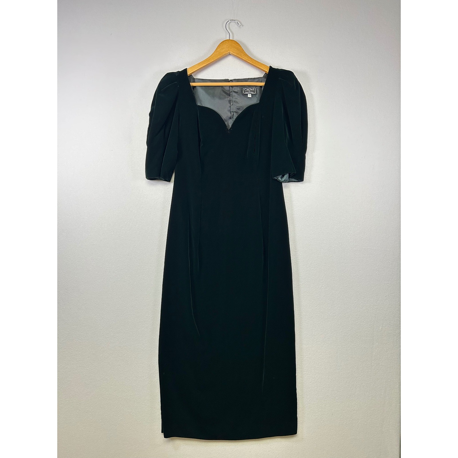 Vintage 90s Cachet by Bari Protas Velvet Midi Dress Women 7/8 Dark Green