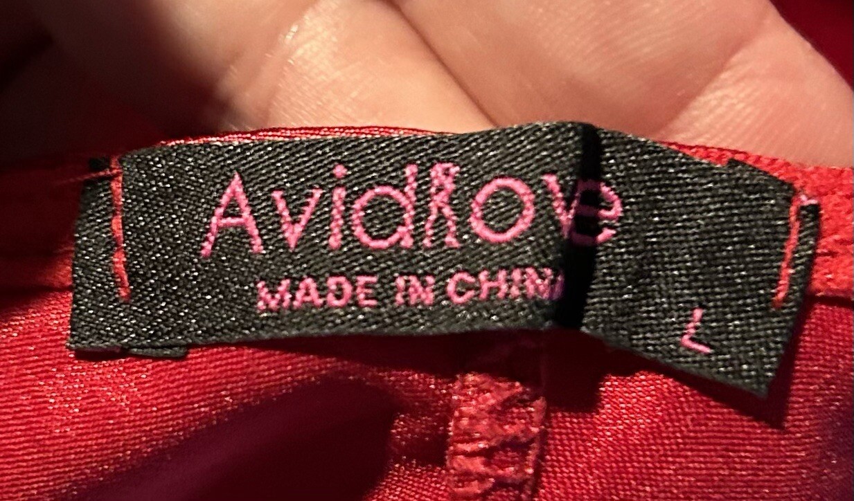 Avidlove Red Shiny Second Skin Satin Slippery Lace Trim Nightie Women’s L NWT