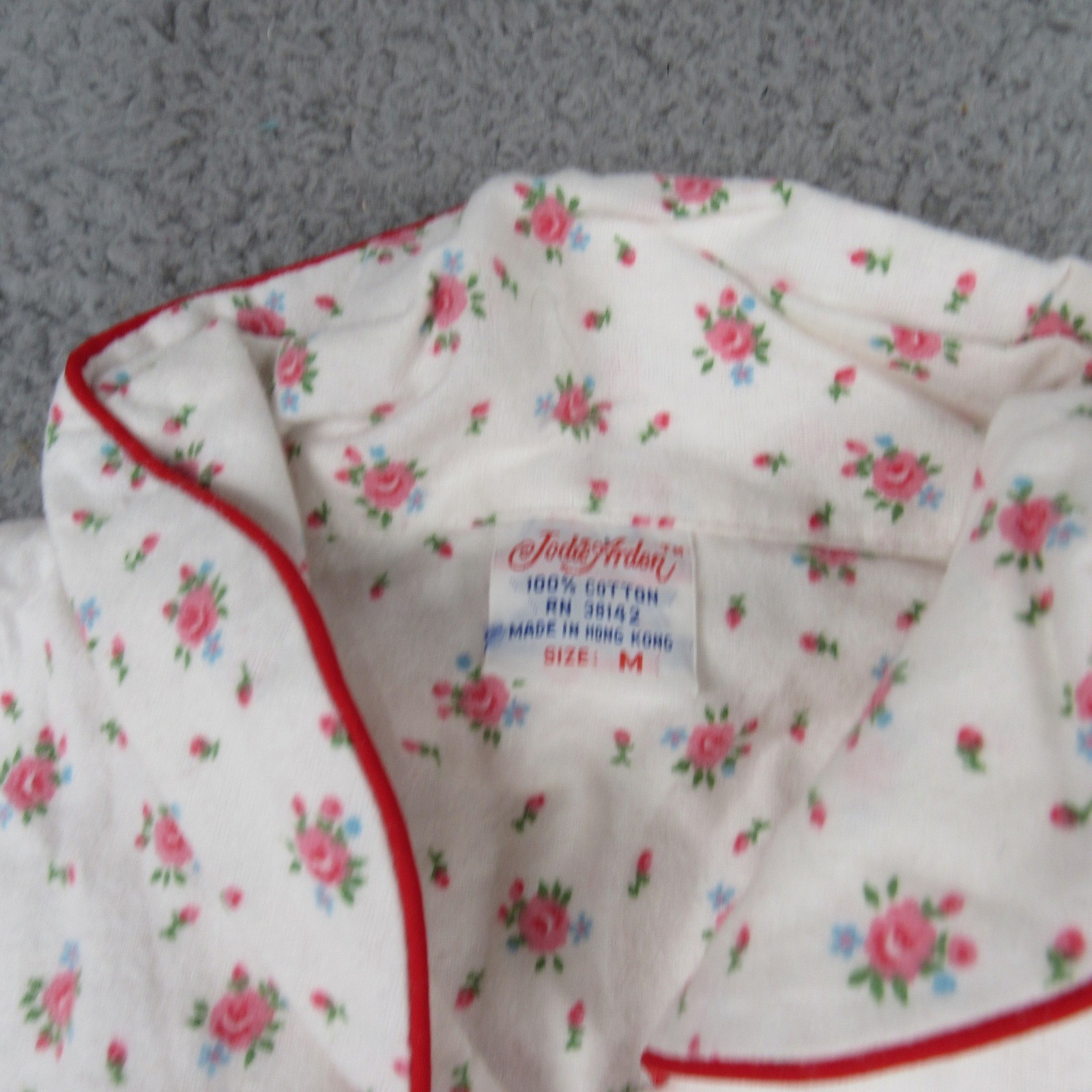 Vintage Jodie Arden Cotton Floral Nightgown Pink White Ruffle Hem Long Sleeve M