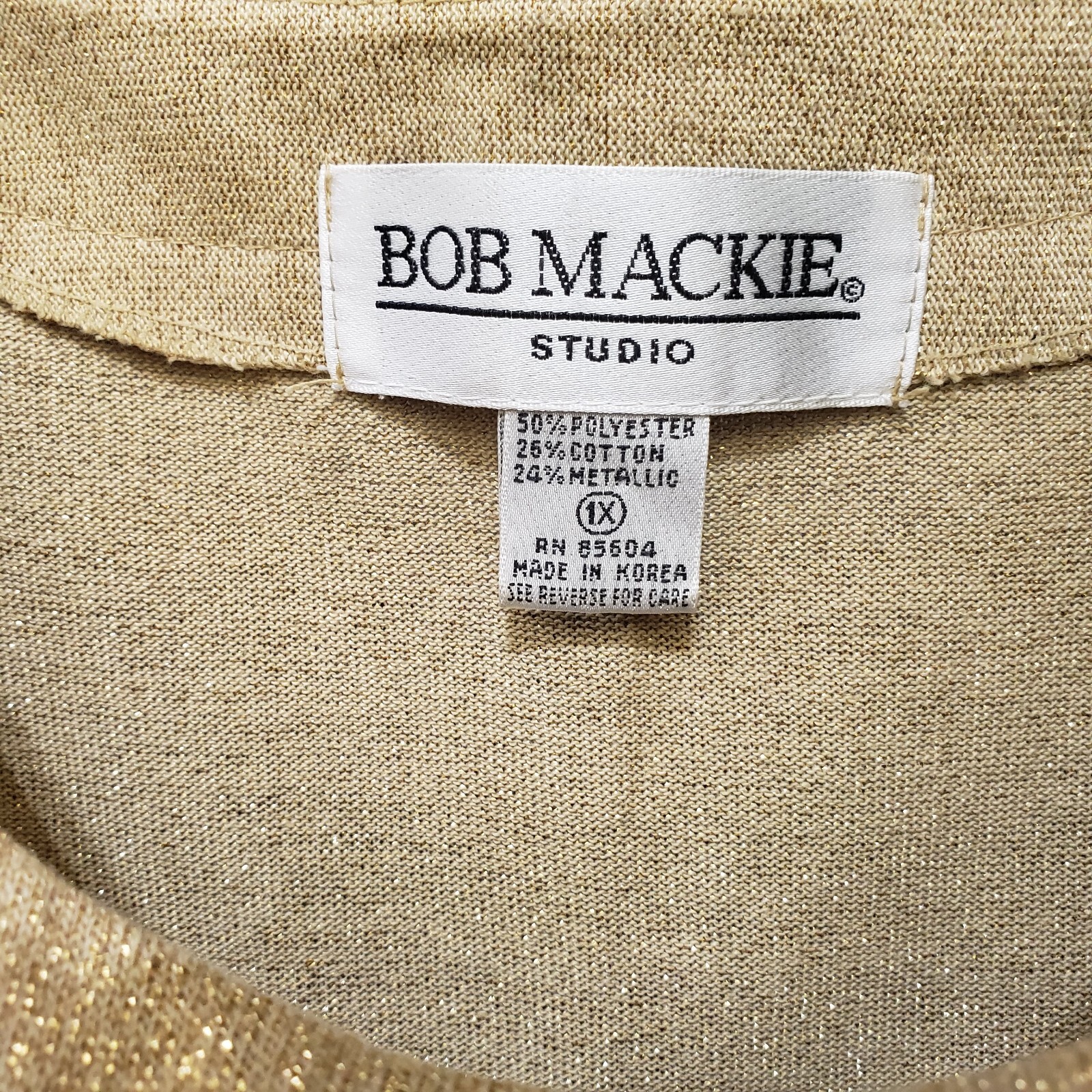 Bob Mackie Studio Top Womens 1X Gold Metallic Knit Tank Plus