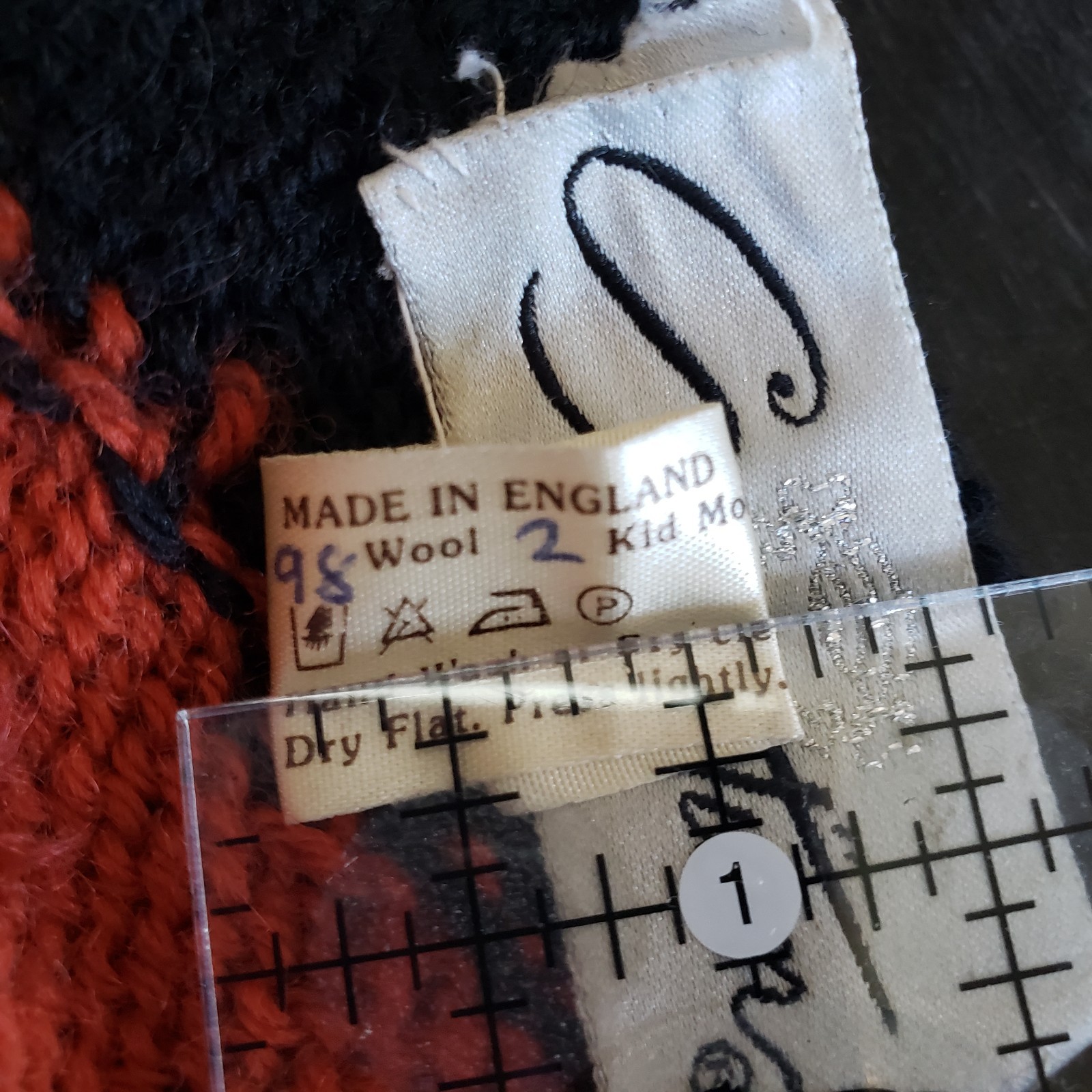 Vintage 80s Sweater M Wool & Mohair Black Bright Roses Stripes Made In England