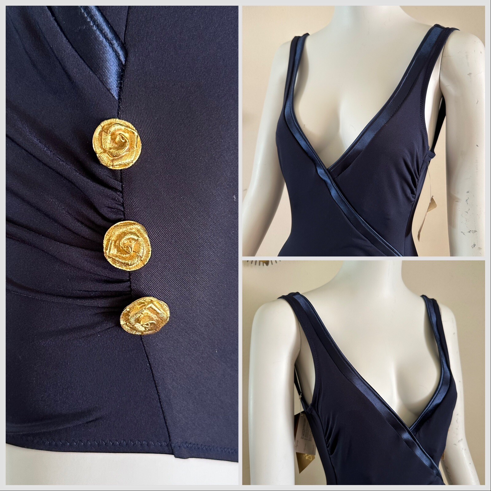 1990s Gottex One Piece Swimsuit Lycra Sensations Floral Buttons Resort 6 80s VTG