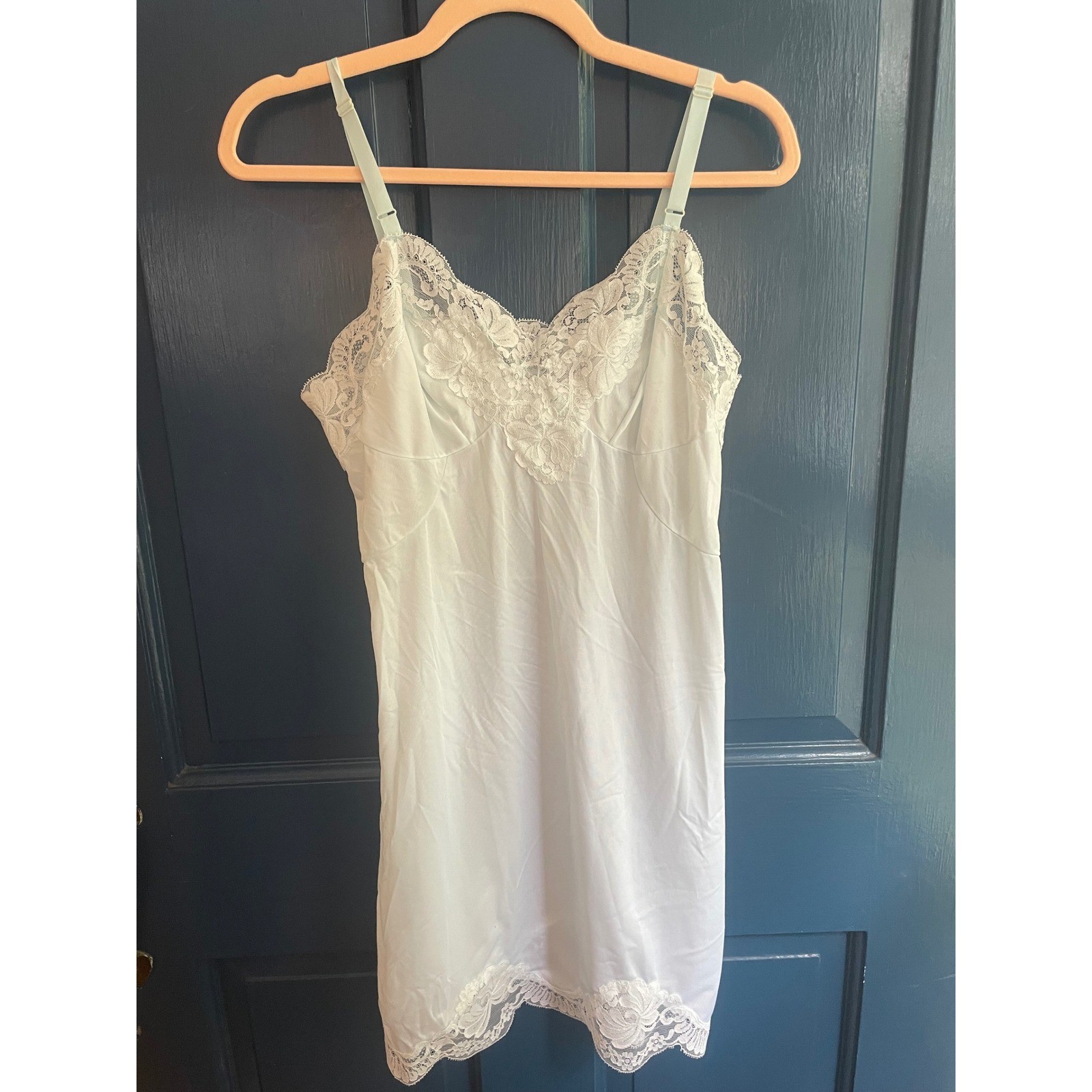 Vintage Sears Slip Dress Hand Dyed Blue Lace Trim Size 36