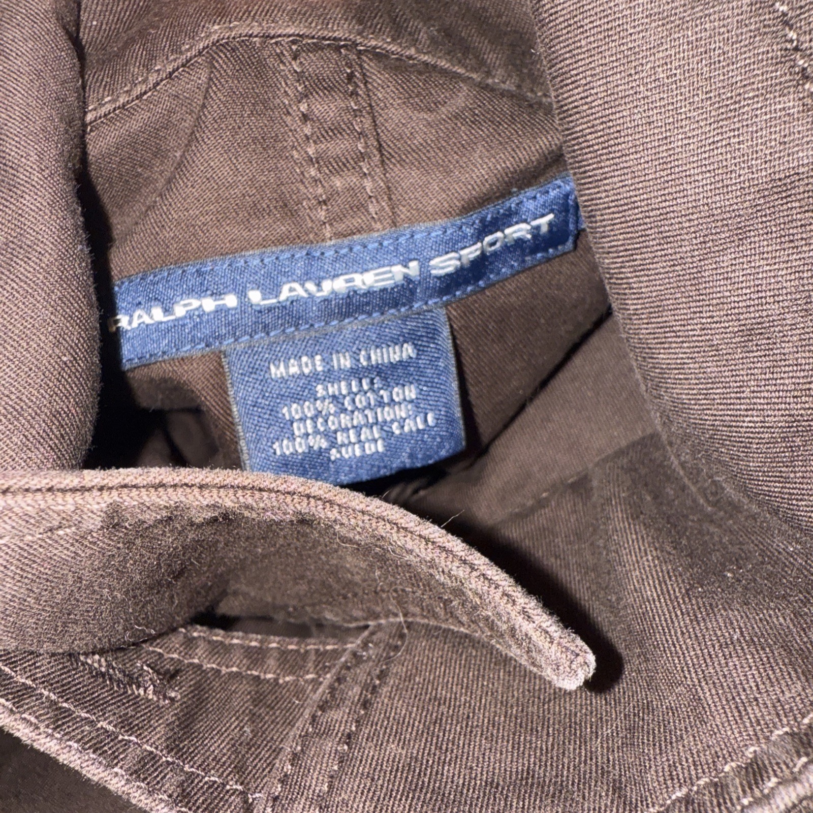 Vintage Ralph Lauren Army Brown Utility Riding Jacket Blazer Cotton Calf Suede 8