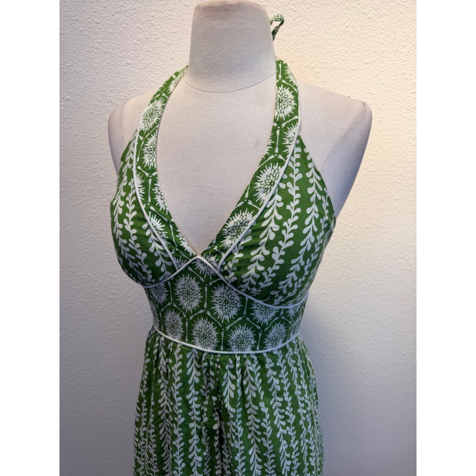 Vtg Y2K Green Halter Babydoll Dress Womens Small Twee Floral Feminine Coquette