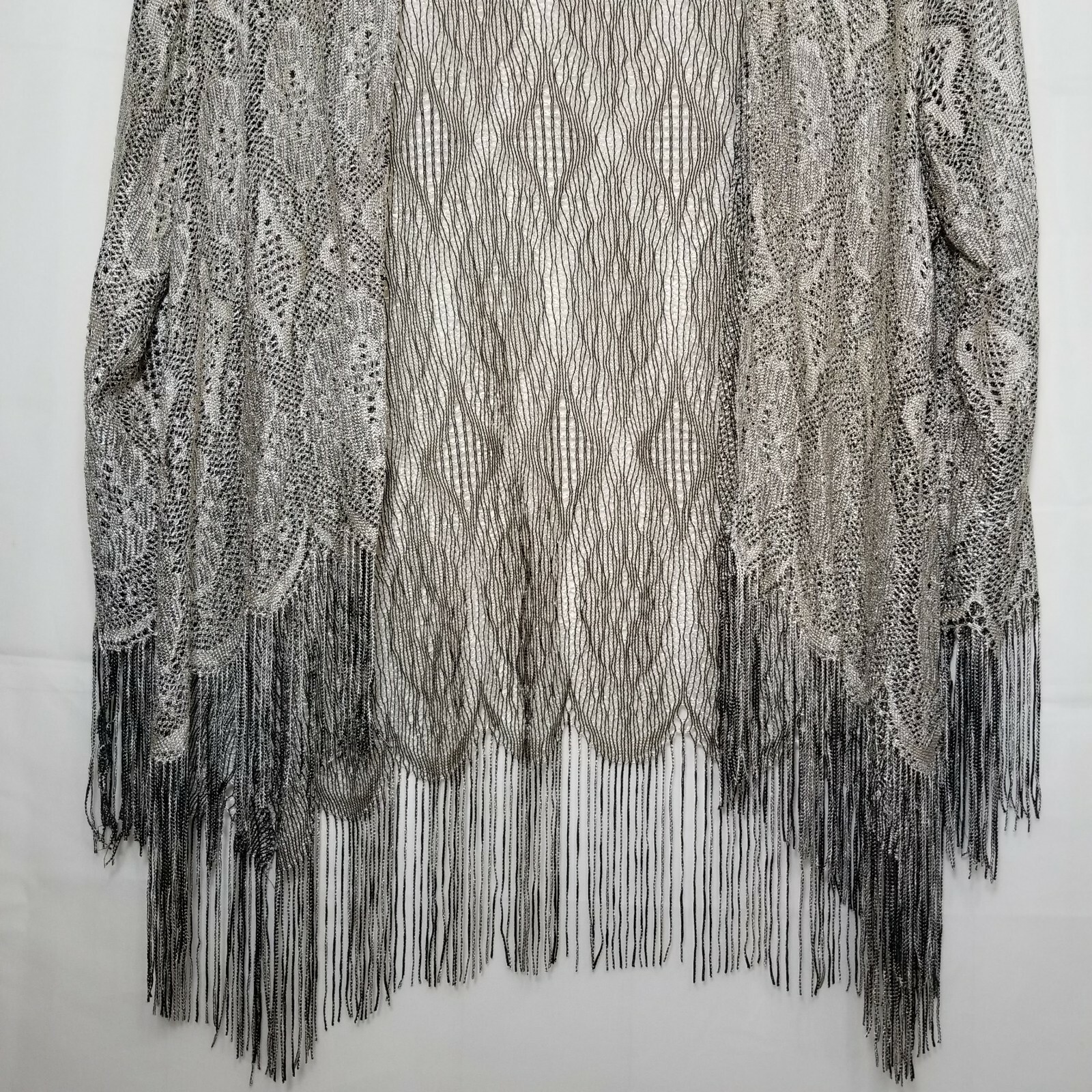 Vintage Sharade of California fringed boho cardigan taupe size 10P open front