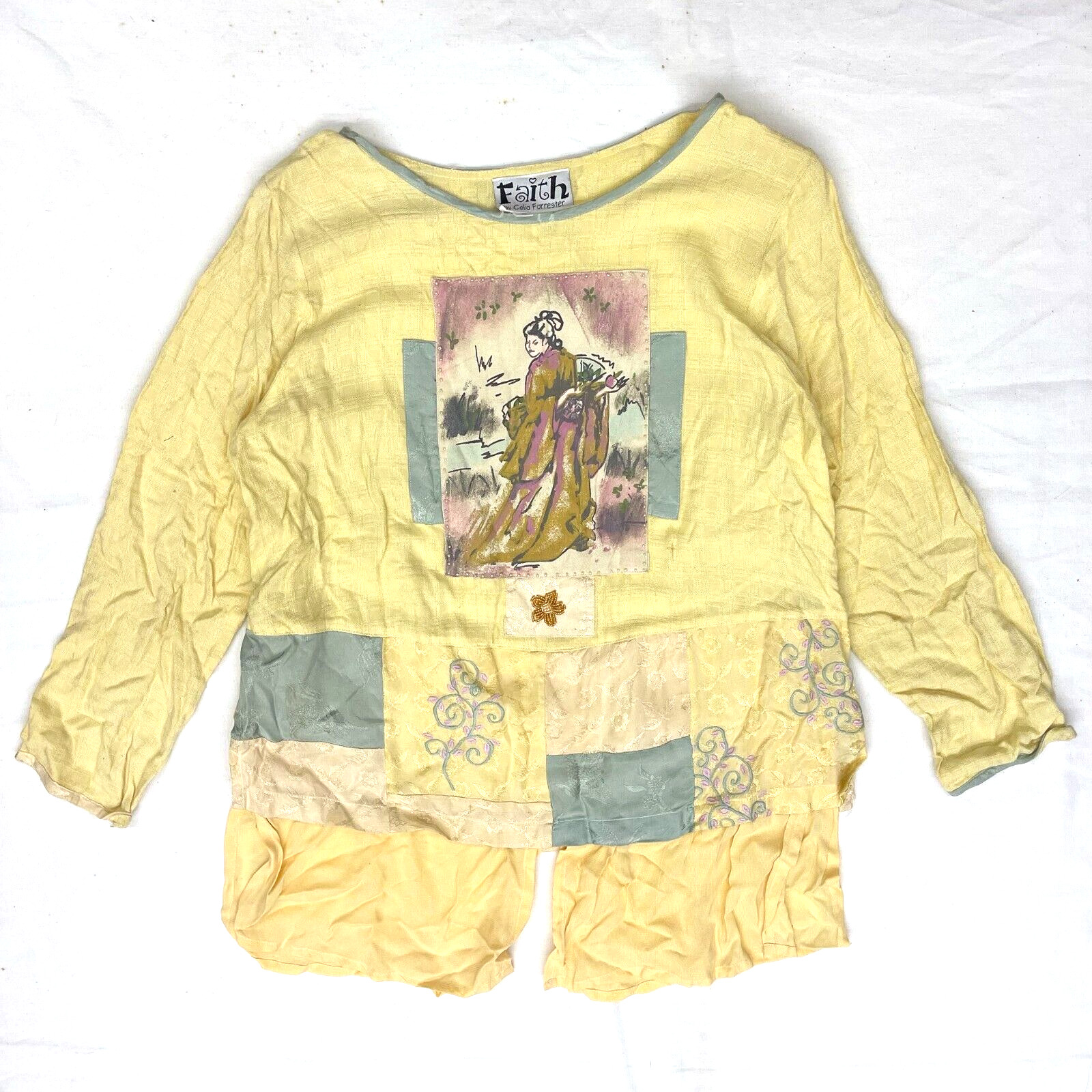 Vtg 90s Faith Geisha Art to Wear Dress Anthro Celia Forrester Size Sml Lagenlook