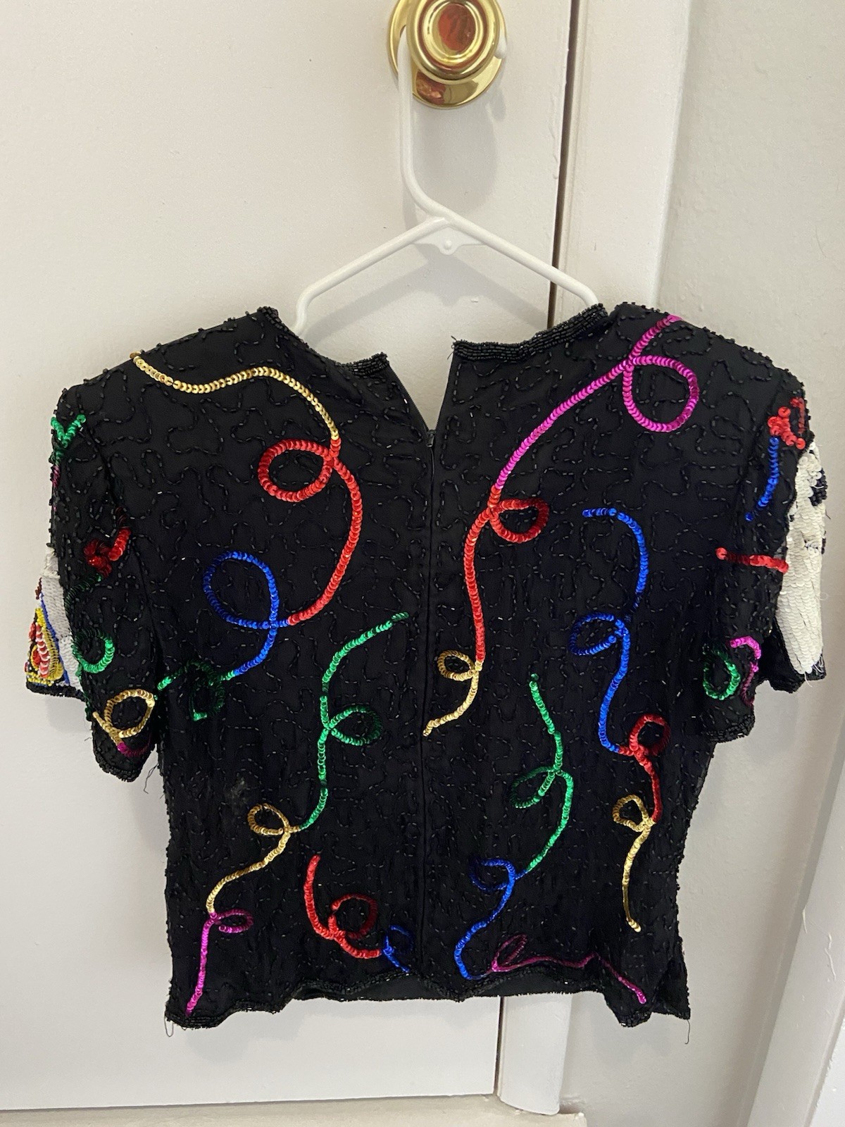 Laurence Kazar Sequined Silk Playing Cards Shirt Black Size L