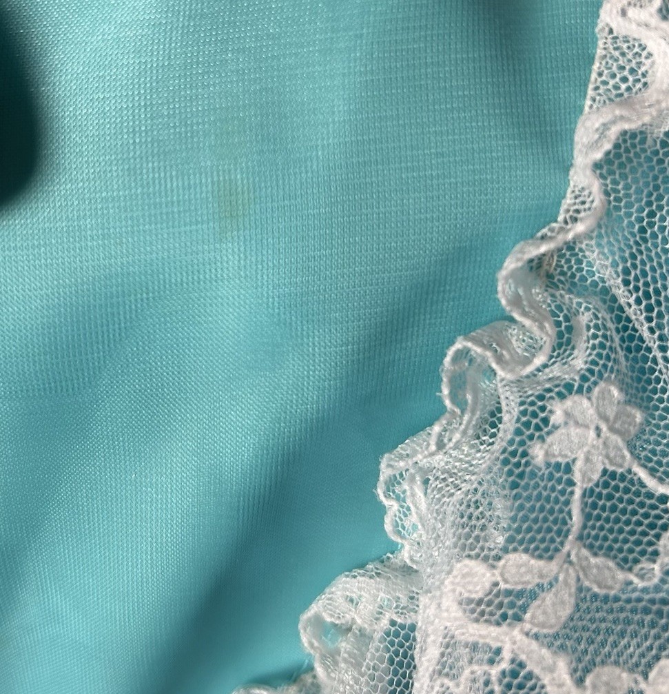 VTG 70s/80s Mike Benet Southern Belle Prairie Aqua Lace Organza Maxi Dress Sz S