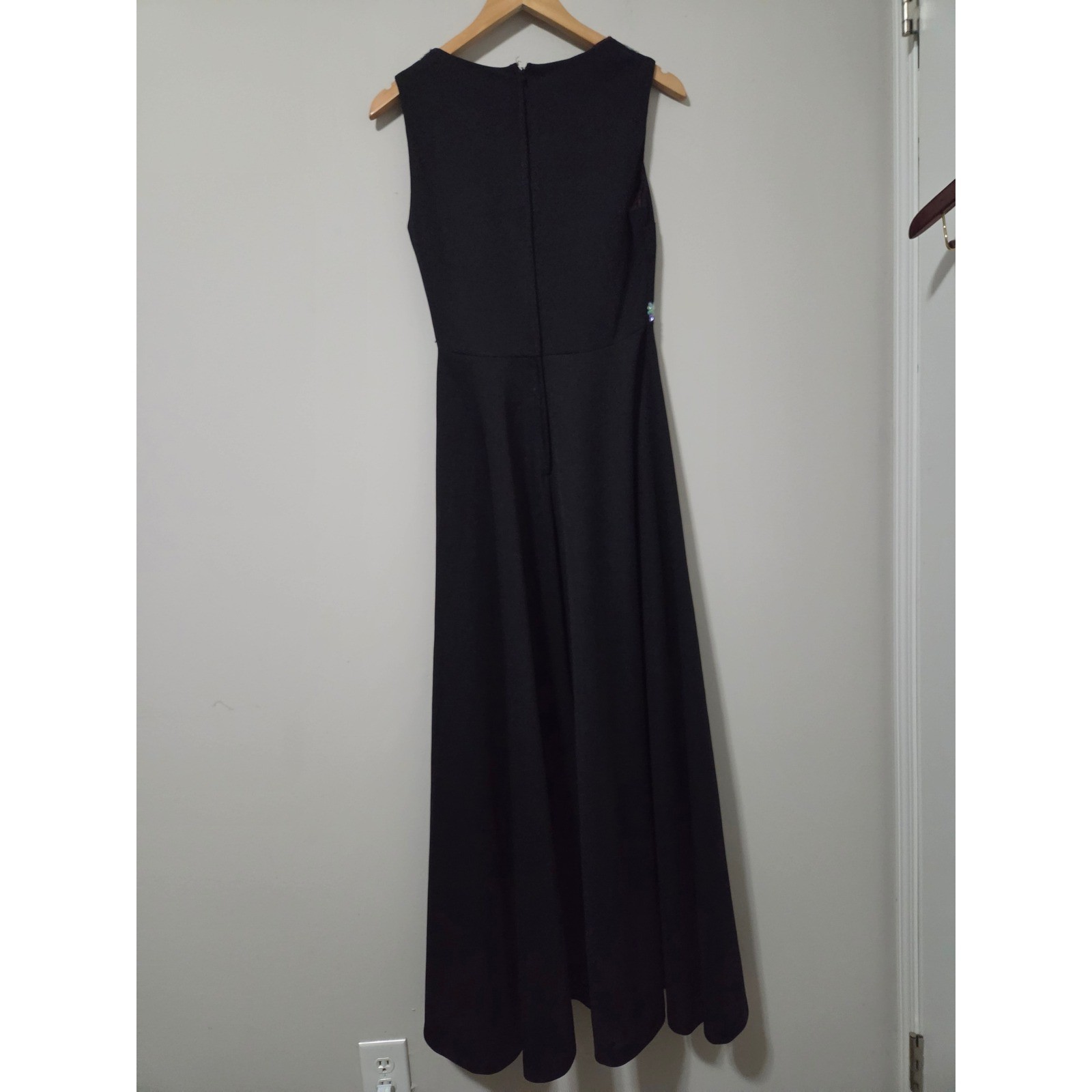 Vintage Tina Warren Black Sequin Trim Maxi Dress Made in England Size 38 Gown