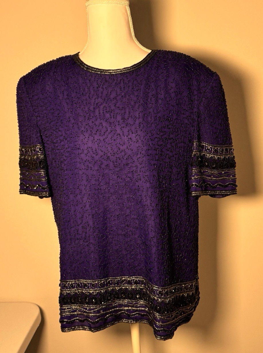 Vintage Camille Marie Purple All over Beaded Top Size XL