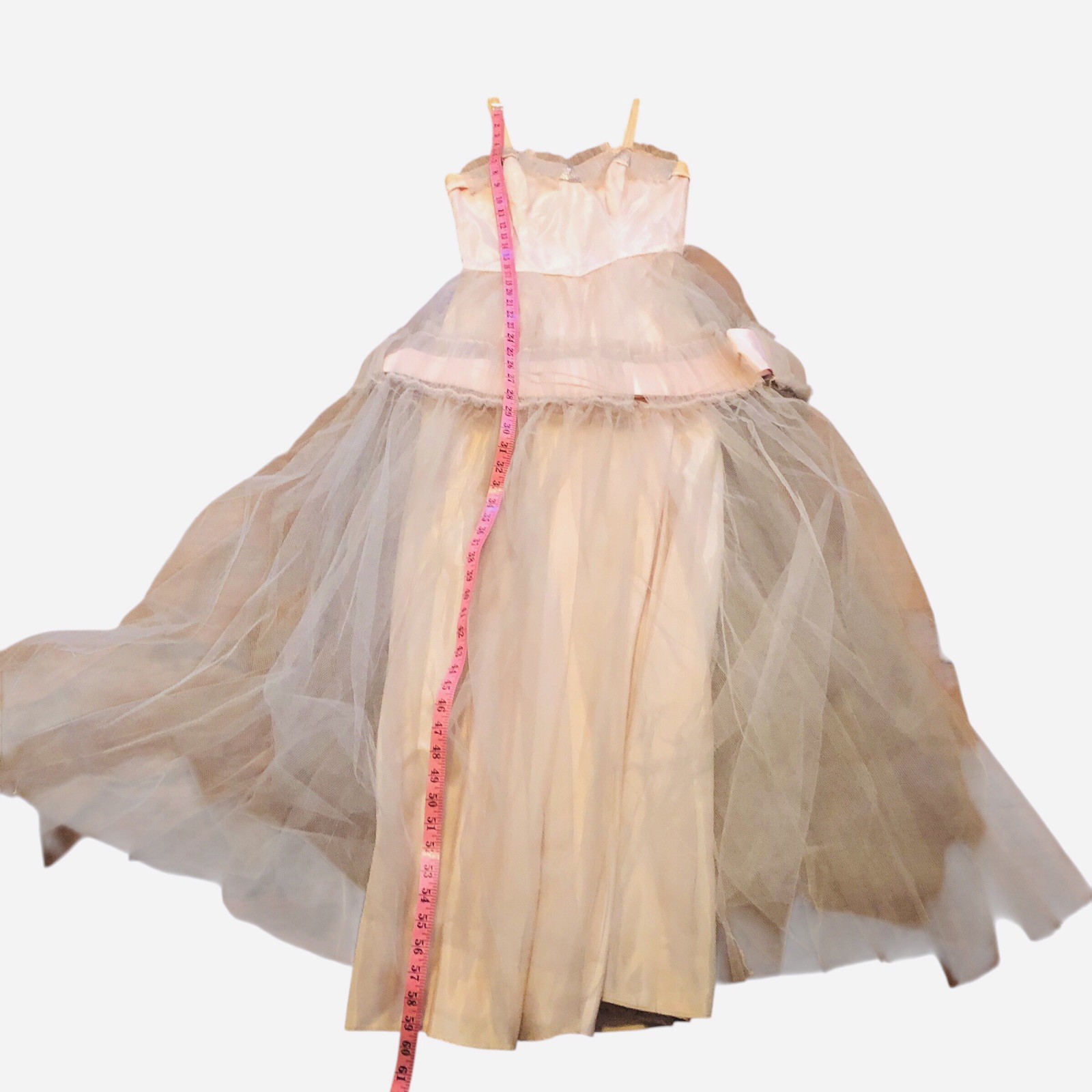 Vintage 50s Prom Party Dress XS Pink Acetate Tulle Net Overlay Sweetheart Read