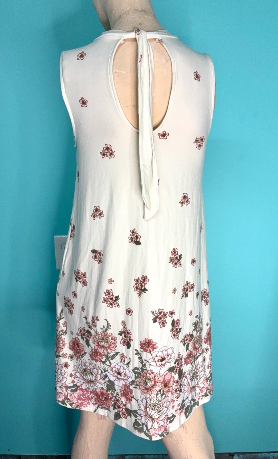 VTG Y2K Ivory White Mauve Pink Floral Print Knit Sleeveless Baby Doll Sundress~M