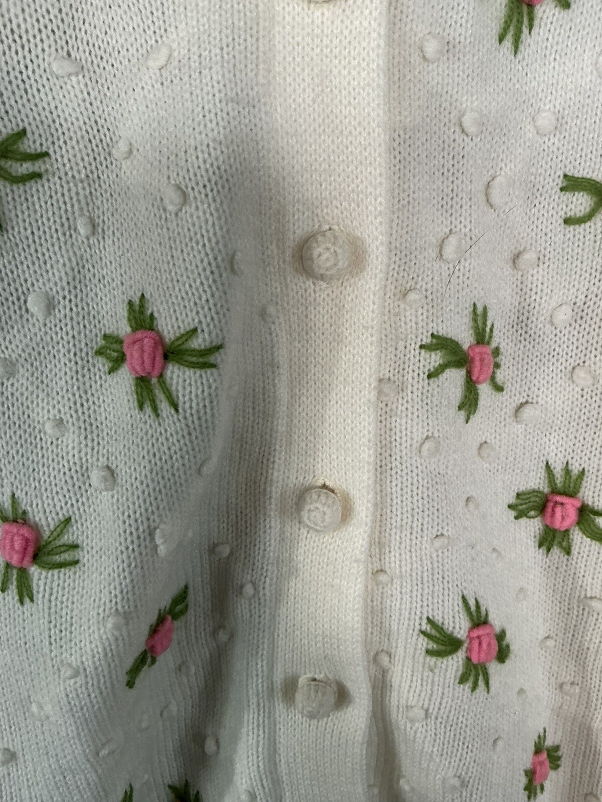 Vintage Kingsley Cardigan Sweater Medium VGUC White Floral Design