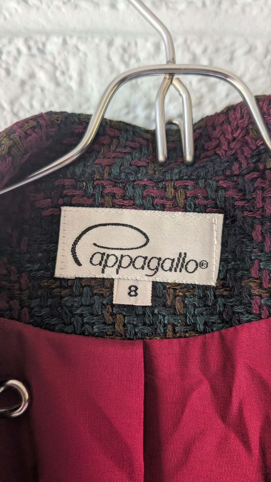 Vintage Cappagallo Size 8 Burgundy plaid Blazer with shoulder pads Business