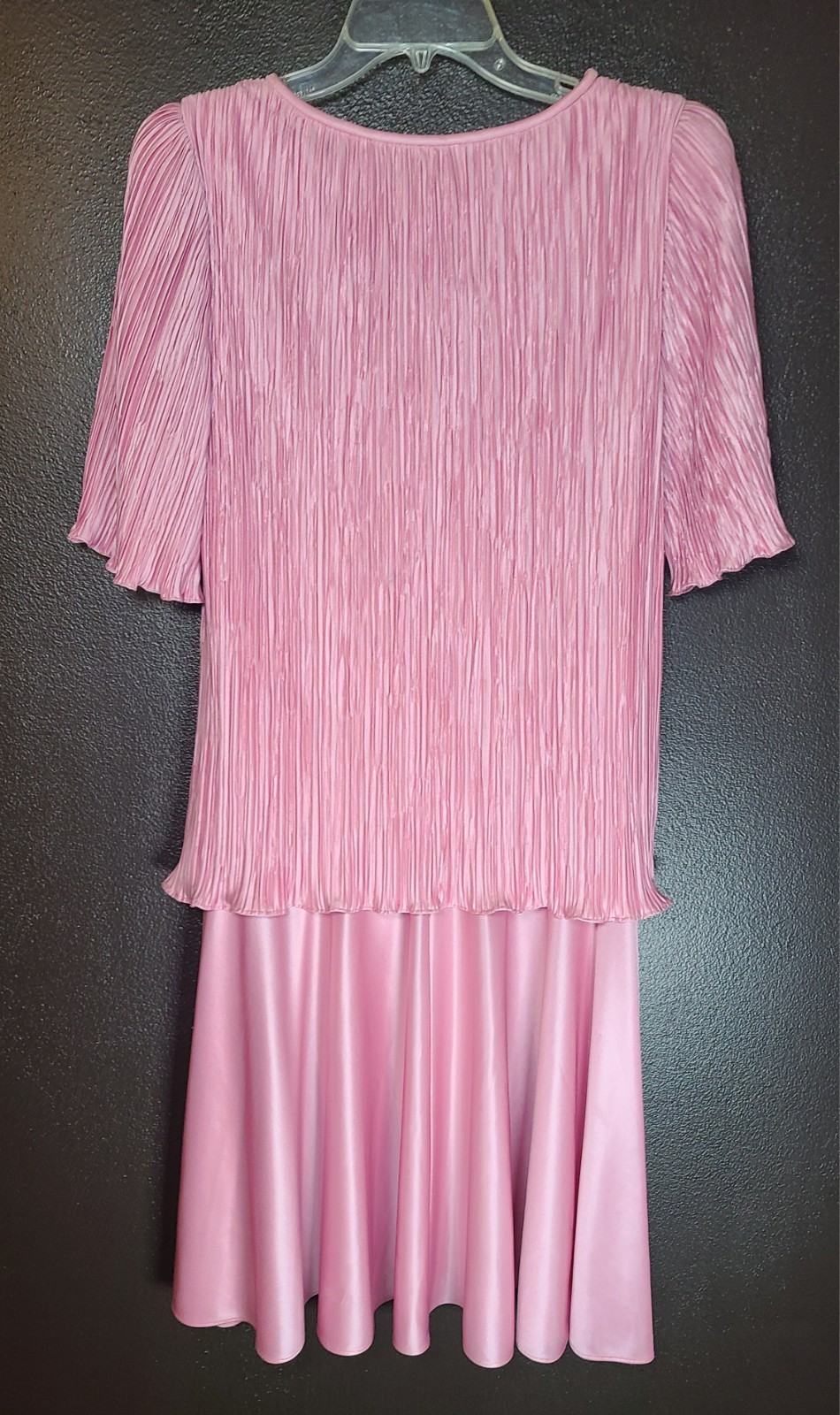 VINTAGE 80s AFTER DARK Pink SZ 7/8 Evening Satin Crepe Dress Bow Rhinestone