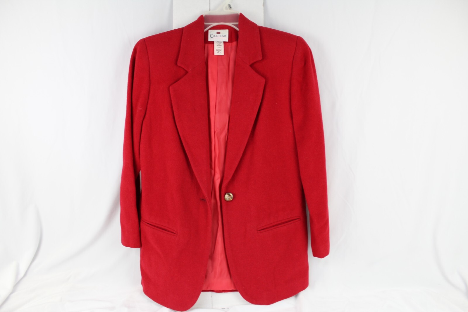 CC COURTENAY Vintage Wool Blazer Red Classic Lined Gold-tone Accent Button Size6