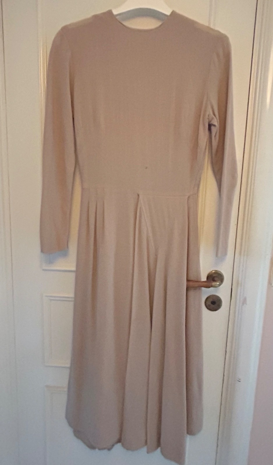 1940s Handmade Forstmann virgin wool crêpe dress dusty pink draped XXS 32