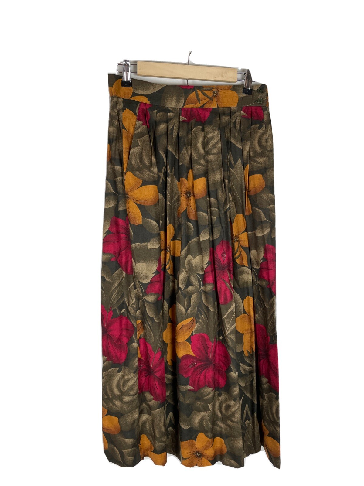 Rena Rowan For Saville Vintage Large Florals Pleated Maxi Skirt, Size M/L