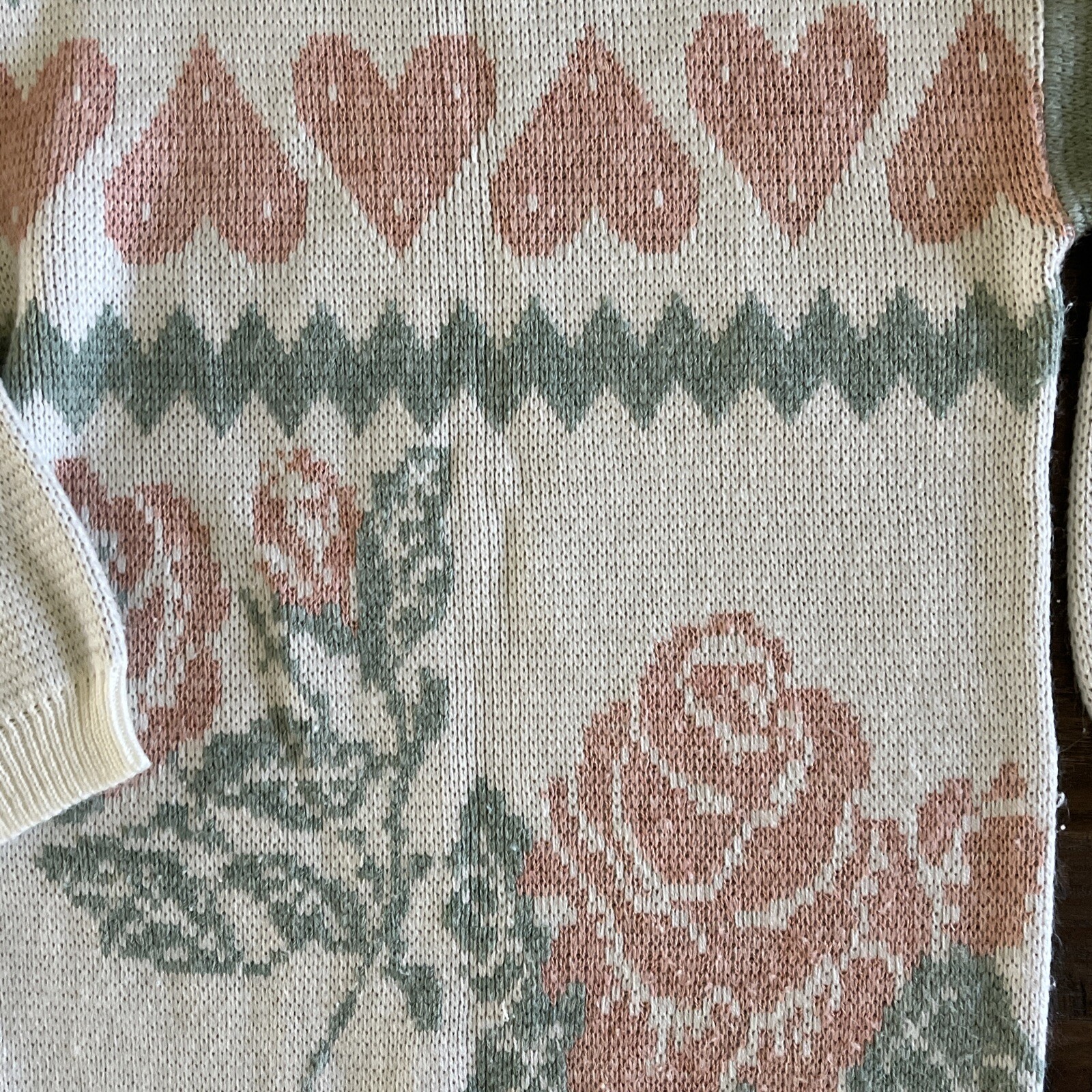 Vtg 80’s 90’s Sweater Womens Sz S White Pastel Roses Hearts Floral Cottage USA