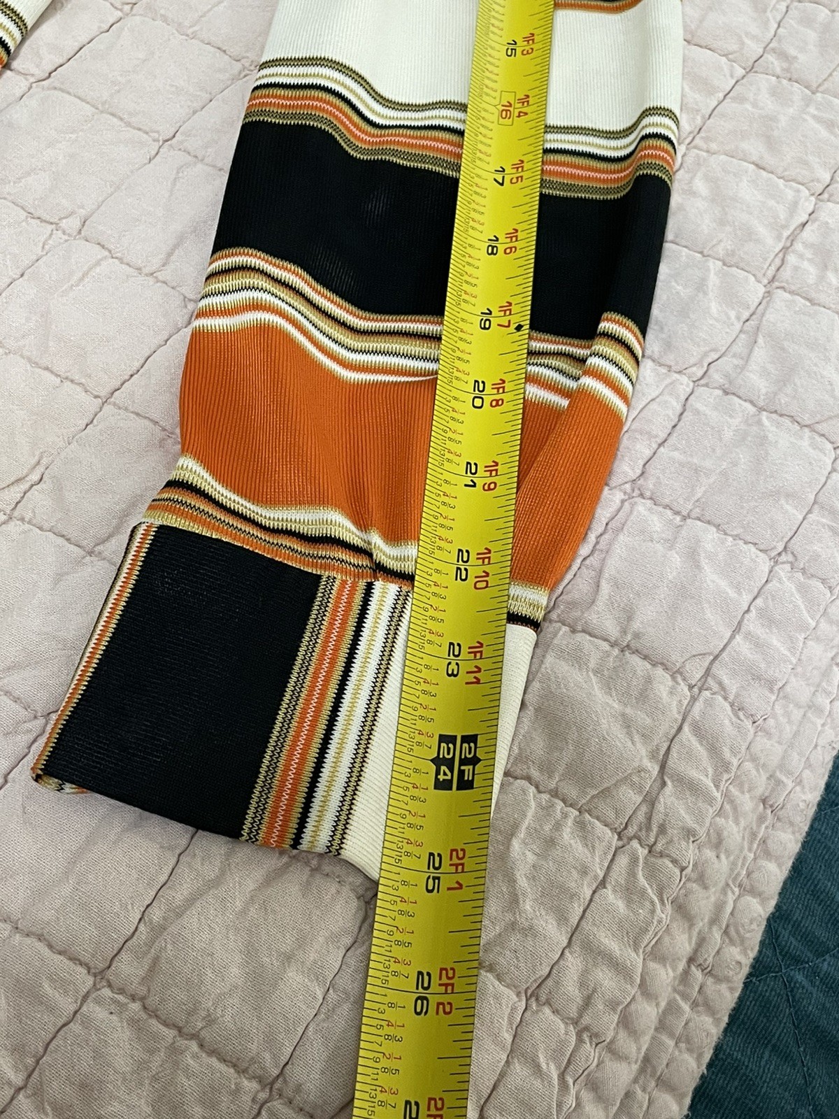 Hand Sewn Vtg 70s Midi Dress Orange Brown Yellow Sm/6 Long Sleeve Back Zipper **