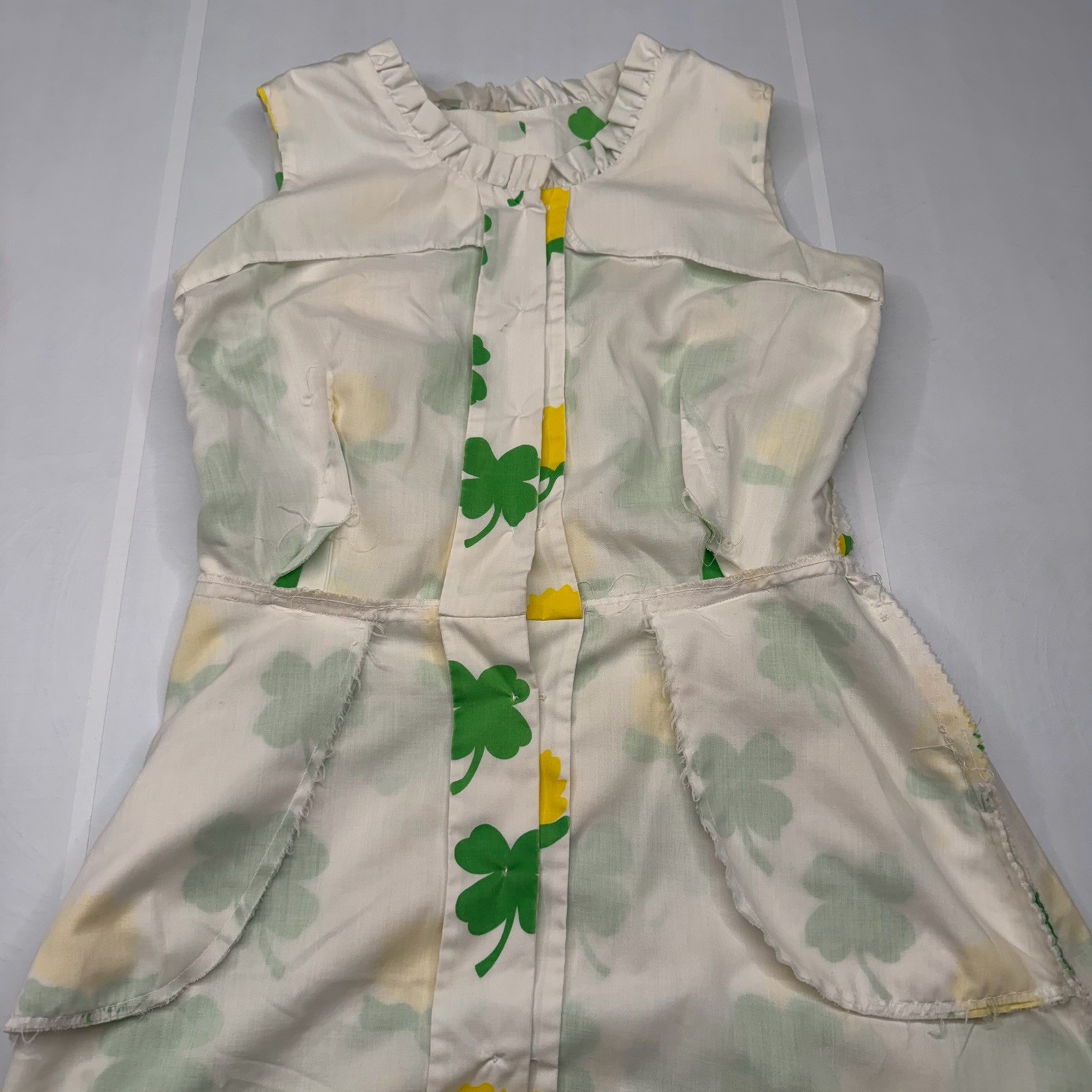 The Vested Gentress Lucky Shamrock Clover Slvls Dress Vtg 60/70s Sz 12 Medium