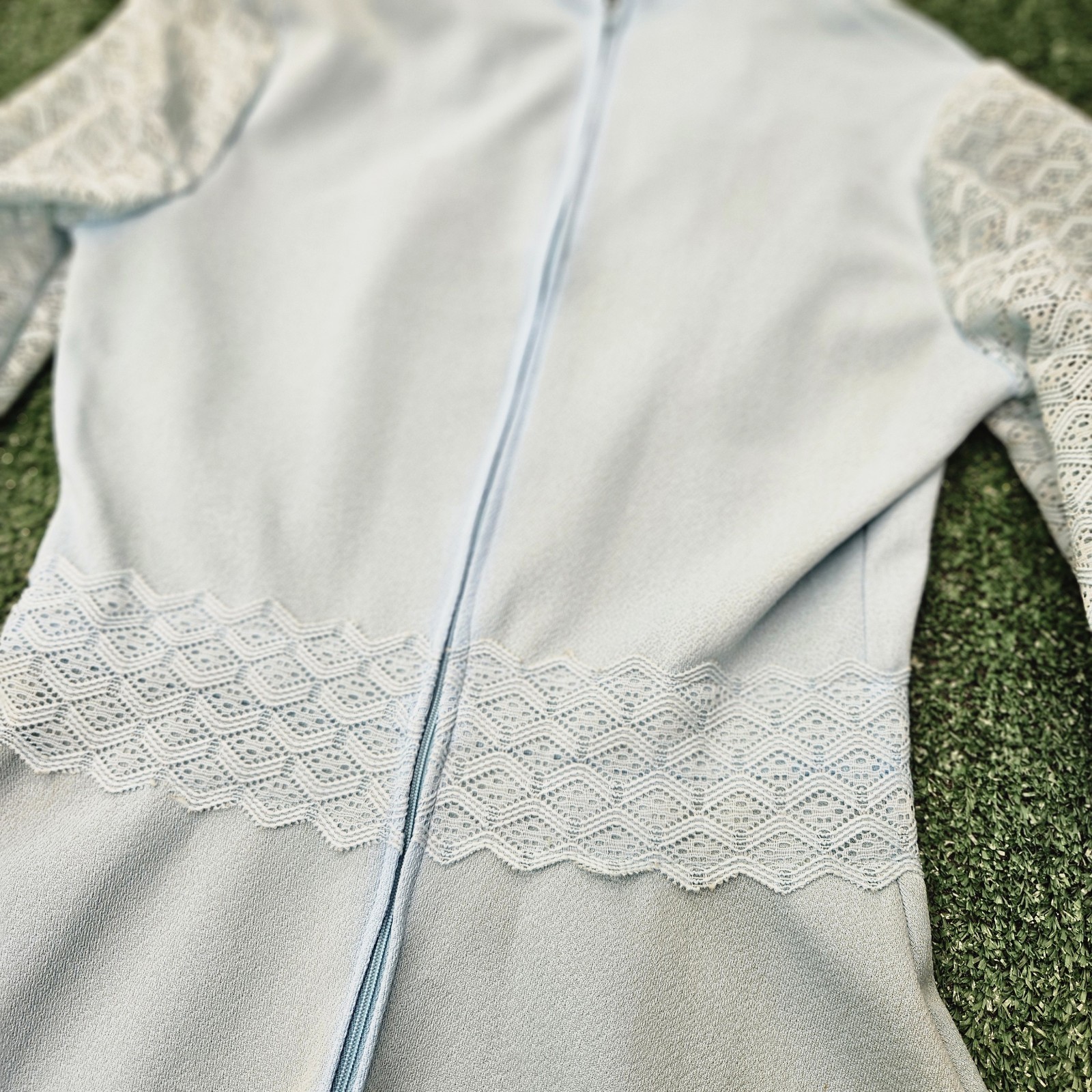 Vintage A Line Dress Button Collar And Lace Puff Sleeves Size S See Description